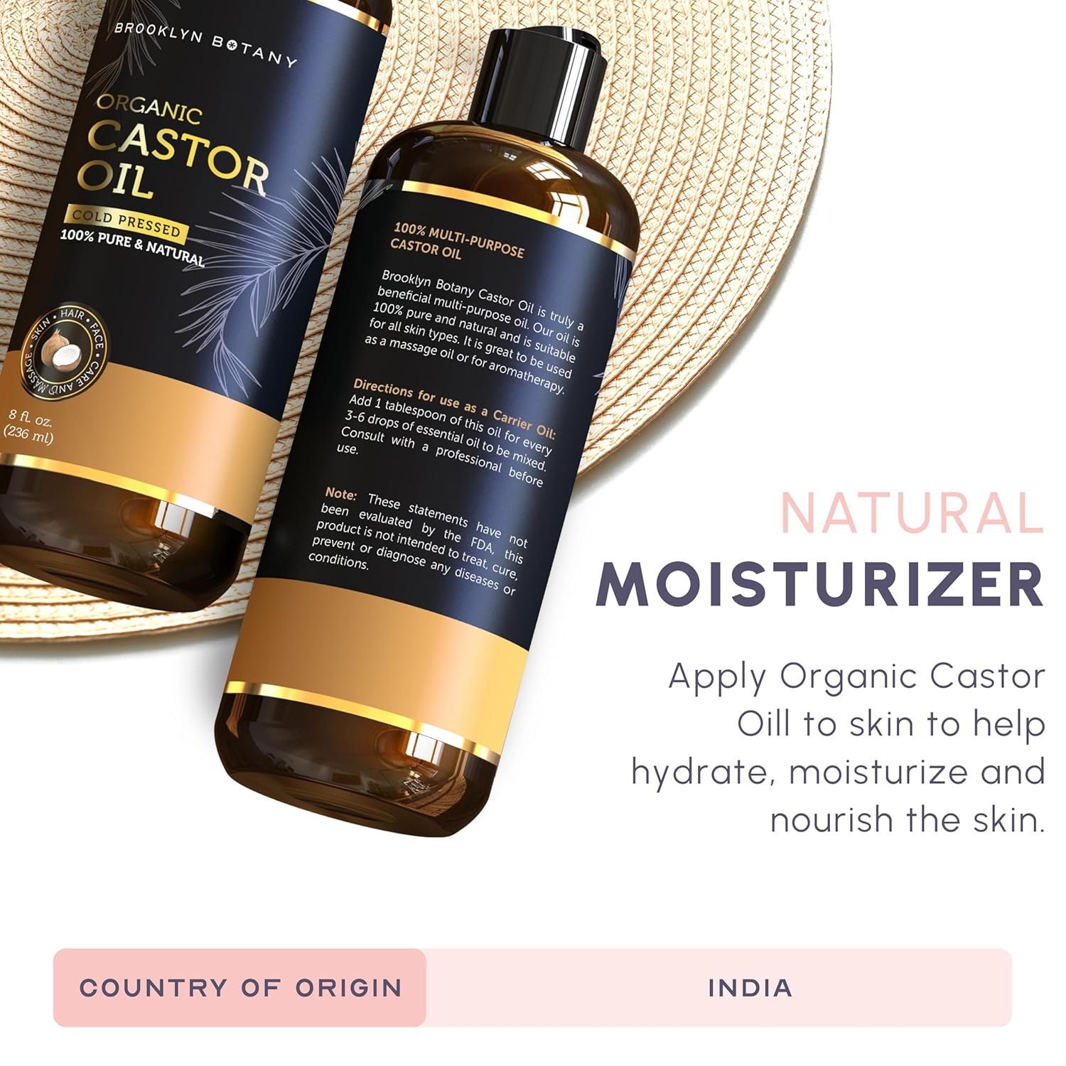 Brooklyn Botany Organic Castor Oil for Hair Growth, Eyelashes & Eyebrows - 100% Pure and Natural Carrier Oil, Hair & Body Oil - Moisturizing Massage Oil for Aromatherapy - 8 Fl Oz - Image 7