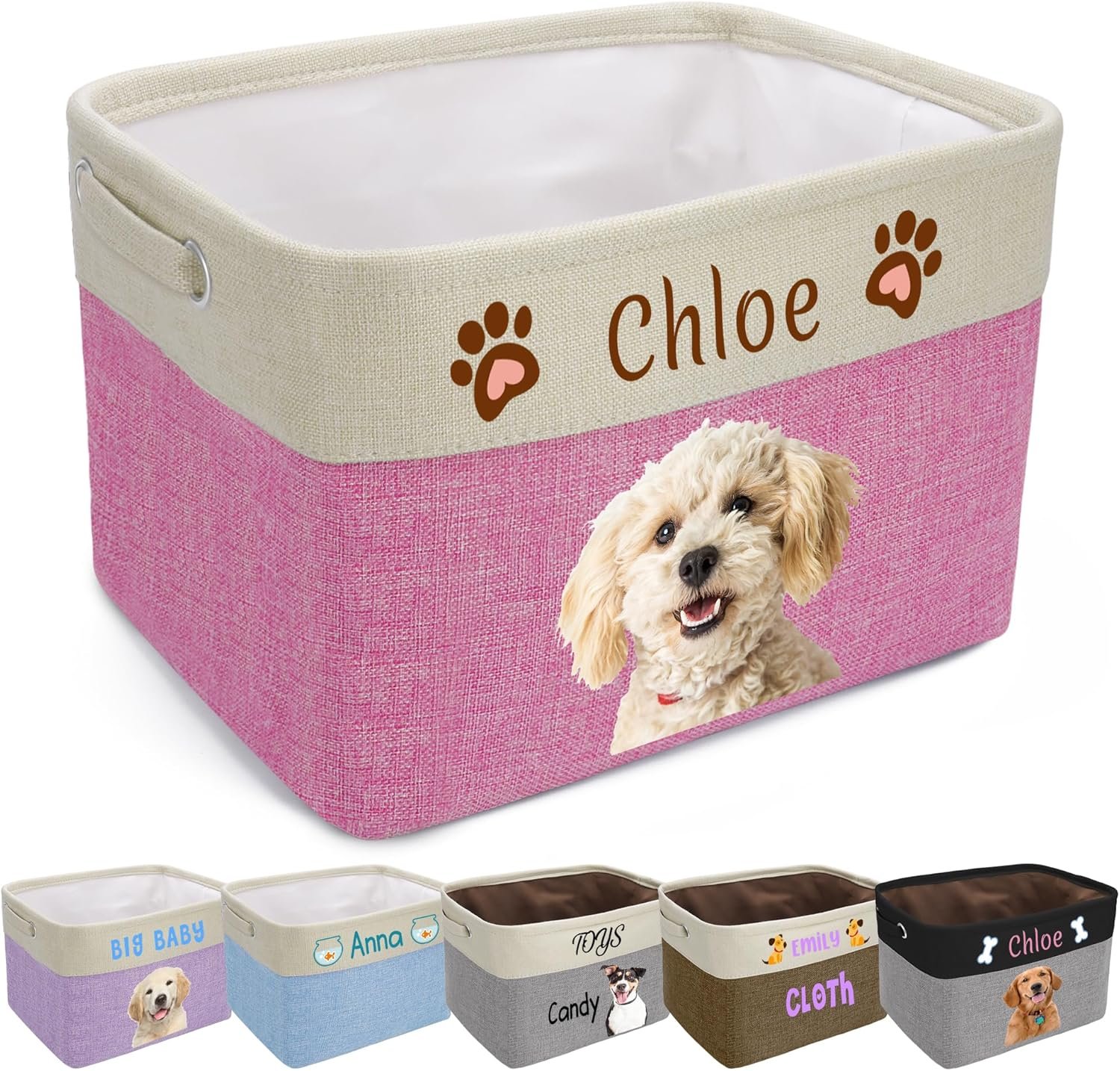Personalized Dog Toy Basket, Collapsible Custom Dog Toy Box with Pet's Name, Dog Toy Bin with Handles, Sturdy Rectangular Storage Box for Dog Toys, Dog Foods, Dog Apparel&Accessories(Pink) - Image 2