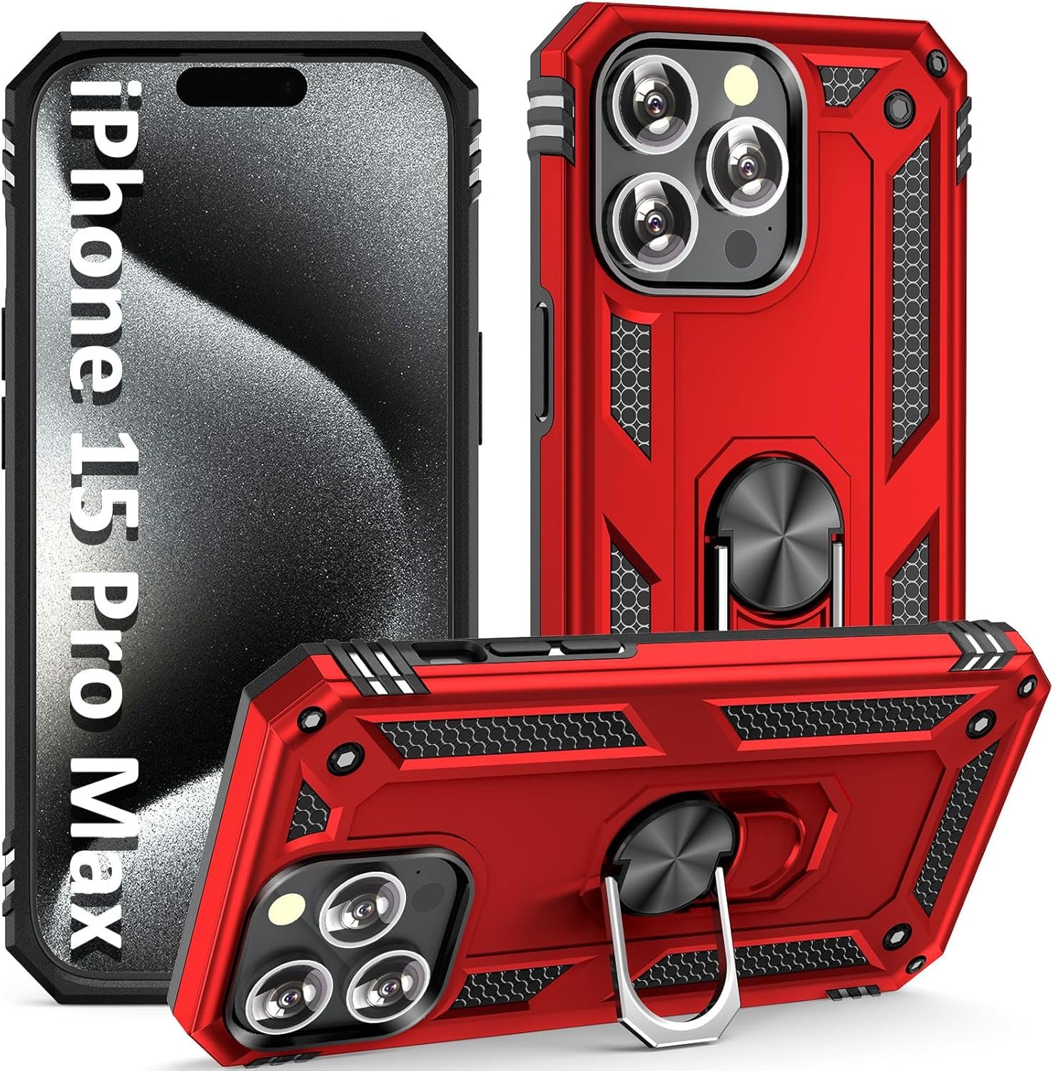 ADDIT Case for iPhone 15 Pro Max Phone Case iPhone 15 Pro Max Case, with Kickstand Ring, Support Magnet Car Mount, Military Grade, Heavy Duty, for iPhone 15 Pro Max Case Red - Image 2