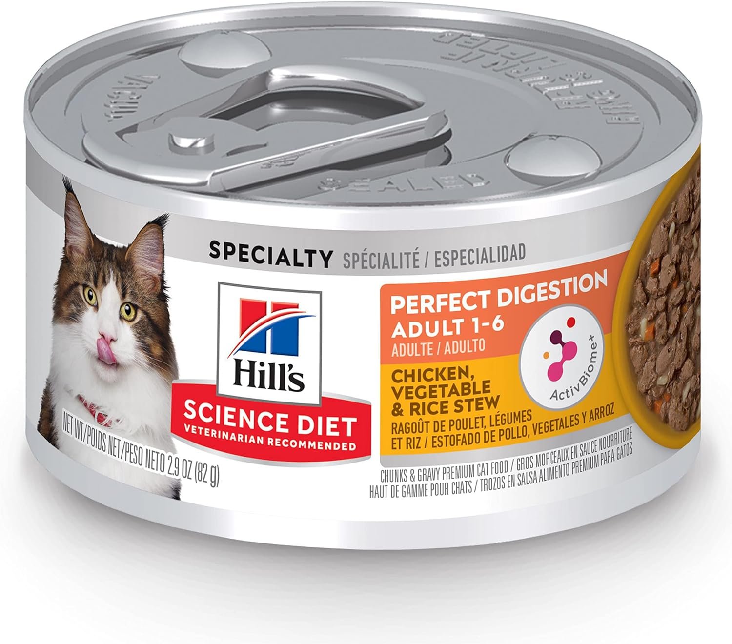 Hill's Science Diet Perfect Digestion, Adult 1-6, Digestive Support, Wet Cat Food, Chicken, Vegetables & Rice Stew, 2.9 oz Can, Case of 24 - Image 2
