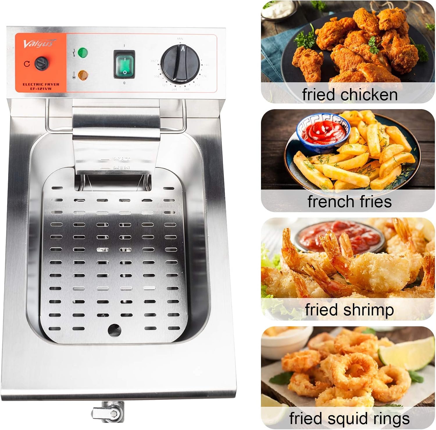 Valgus 1750W Stainless Steel Electric Deep Fryer 12L Large Capacity Countertop Kitchen Frying Machine with Basket & Lid, Drain System - Image 7