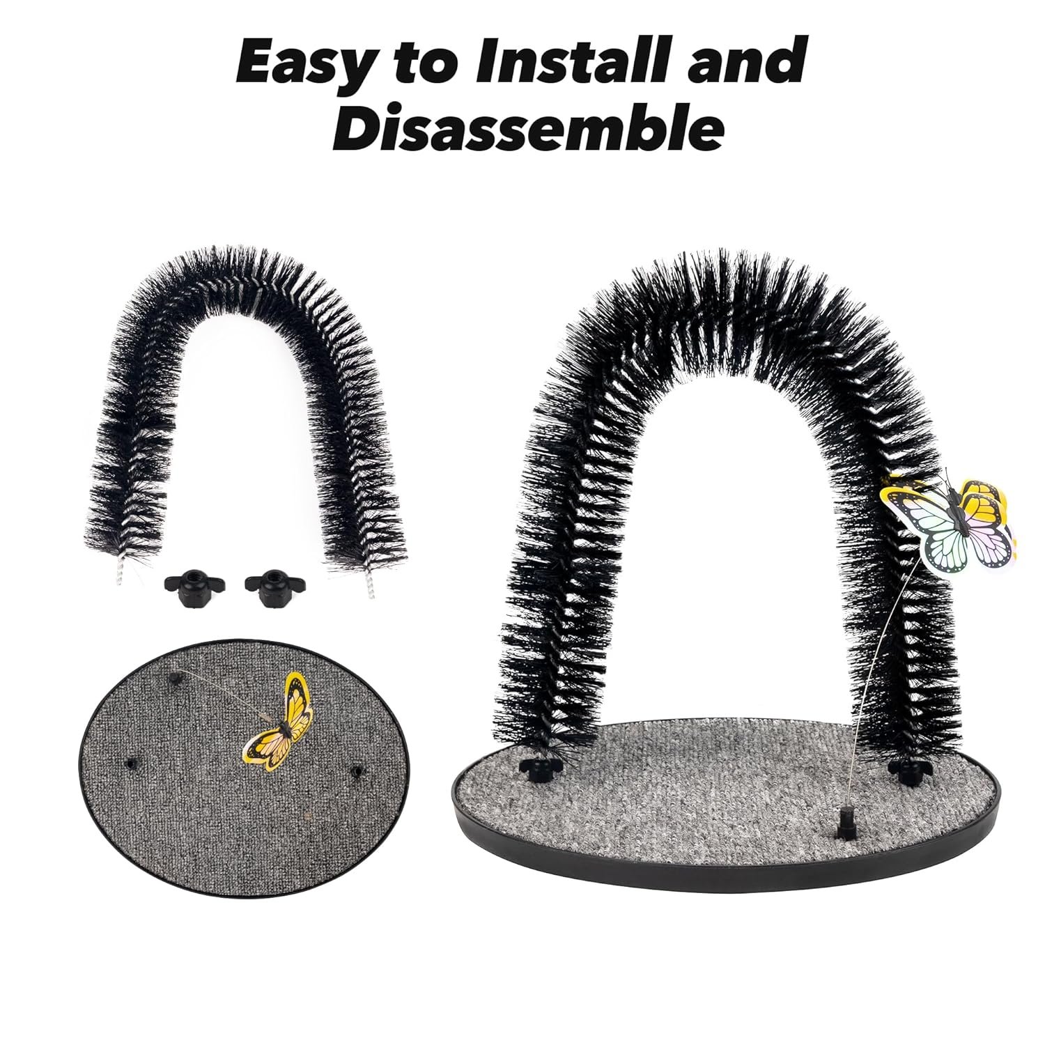 2in1 Cat Arch Self Groomer for Indoor Cats, Back Scratcher Cat Grooming Massage Brush with Sturdy Cat Scratching Pad Durable Brusher Butterfly Toy - Image 6