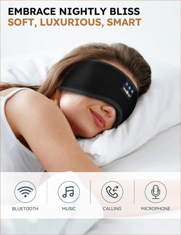 MUSICOZY Sleep Headphones Bluetooth 5.2 Headband Sleeping Eye Mask for Mom Women Men Wireless Music Earbuds Earphones for Side Sleepers Built-in HD Speakers Cool Gadgets Unique Gifts - Image 3