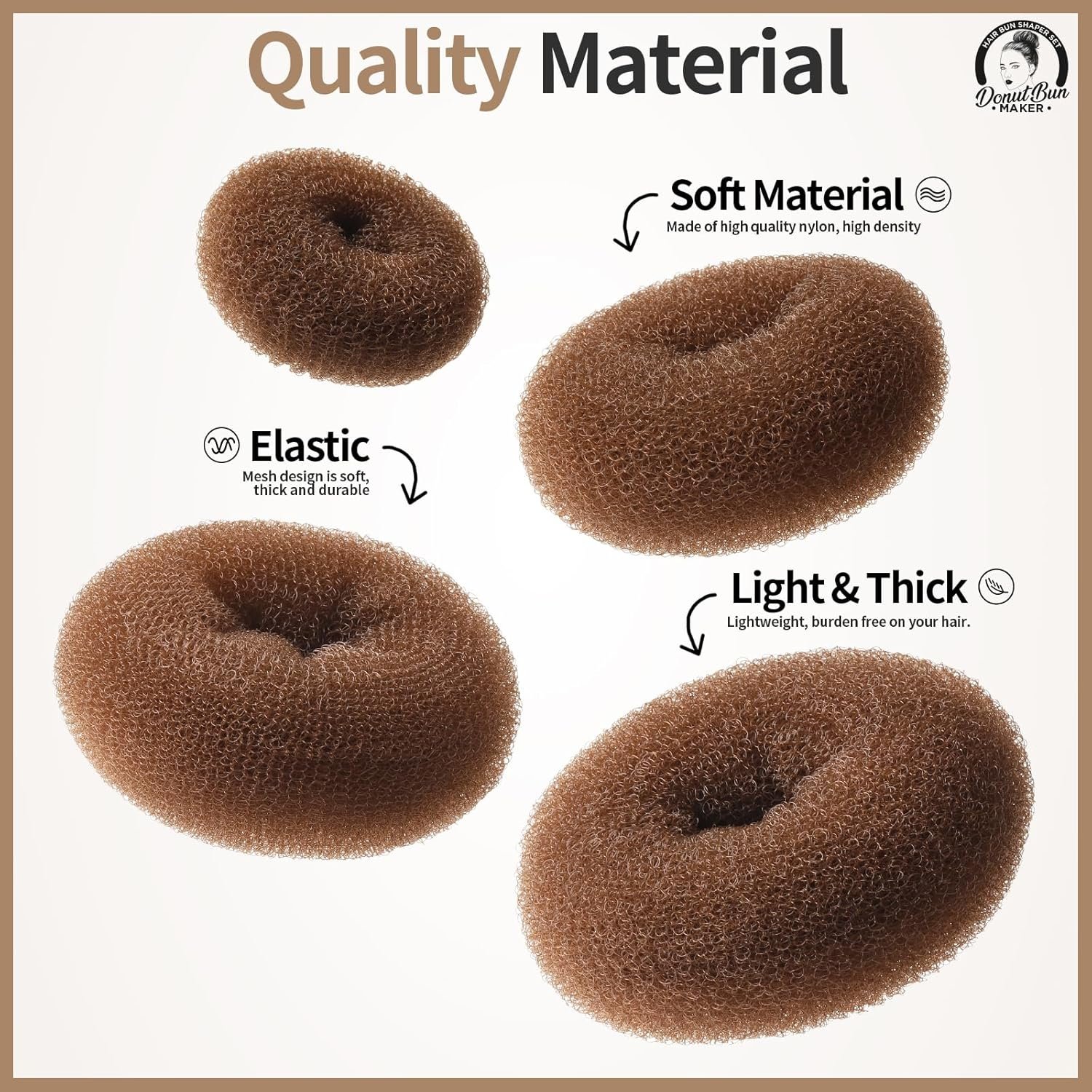Teenitor Hair Bun Maker for Kids Girls - Hair Donuts, Ballet Bun in 4 Sizes, Light Brown - Image 4