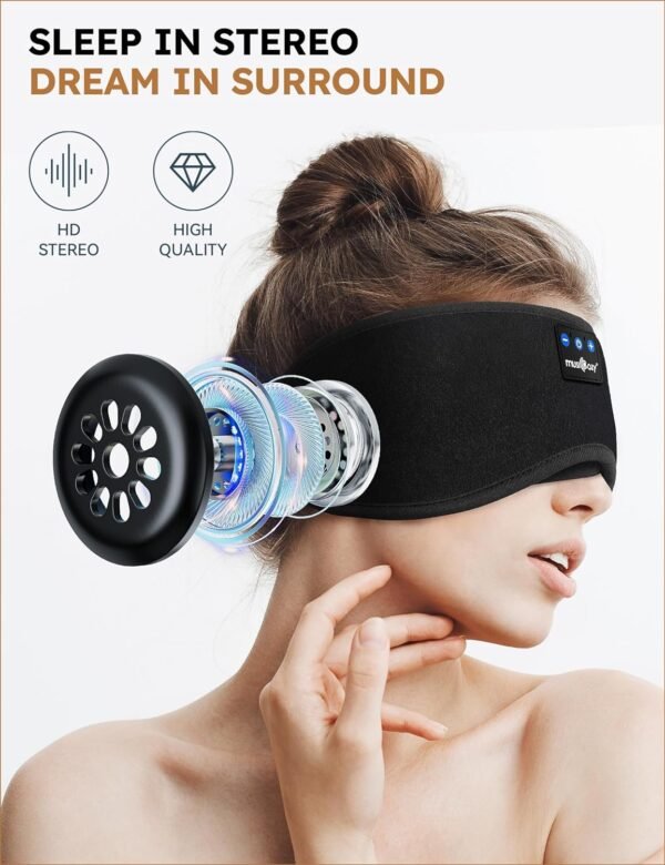 MUSICOZY Sleep Headphones Bluetooth 5.2 Headband Sleeping Eye Mask for Mom Women Men Wireless Music Earbuds Earphones for Side Sleepers Built-in HD Speakers Cool Gadgets Unique Gifts - Image 5