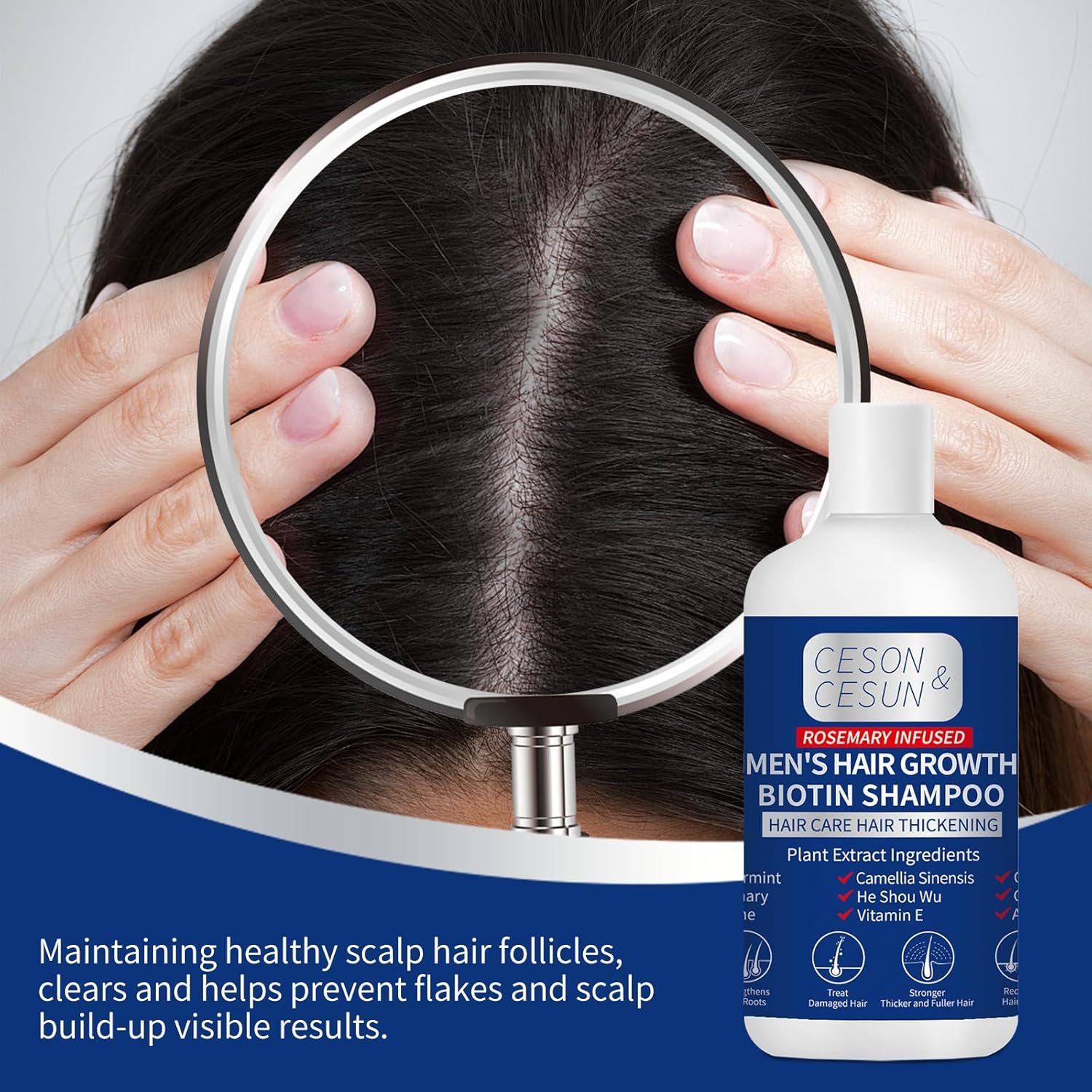 Ceson&Cesun Hair Growth Shampoo Organics Anti-Thinning Biotin Thickening Shampoo Infused with Rosemary, CLINICALLY TESTED Effective - Strengthening Hair Thickening Products for Men & Women 10.1 Oz - Image 7