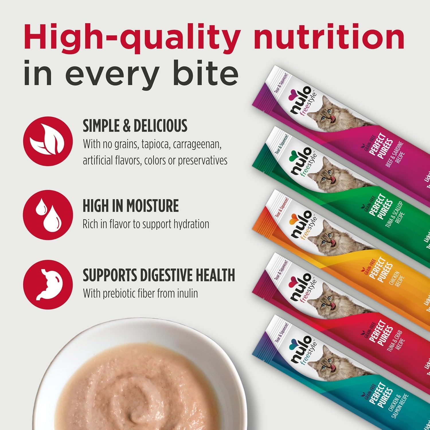 Nulo Freestyle Grain-Free Perfect Purees Premium Wet Cat Treats, Squeezable Meal Topper for Felines, High Moisture Content to Support Cat Hydration, 0.5 Ounce, 40-Count Variety Pack - Image 5