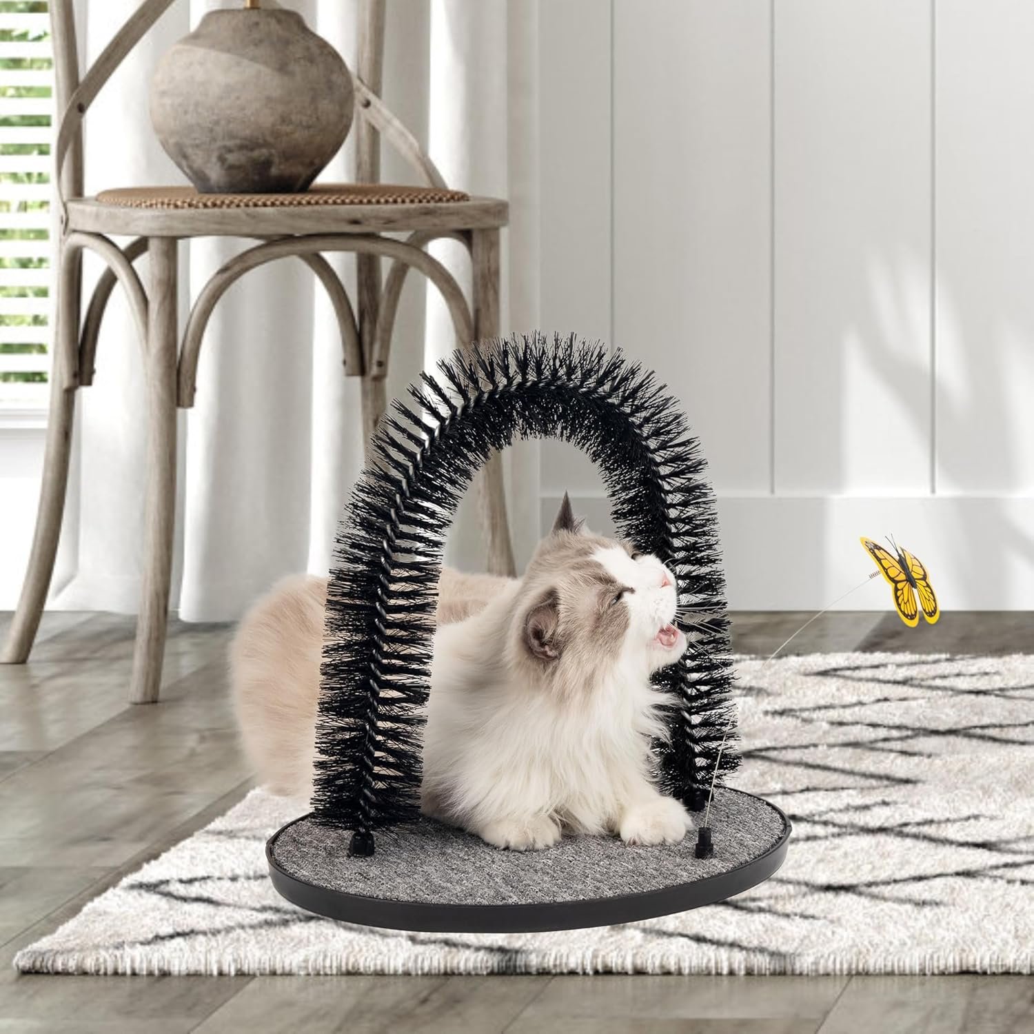2in1 Cat Arch Self Groomer for Indoor Cats, Back Scratcher Cat Grooming Massage Brush with Sturdy Cat Scratching Pad Durable Brusher Butterfly Toy - Image 8