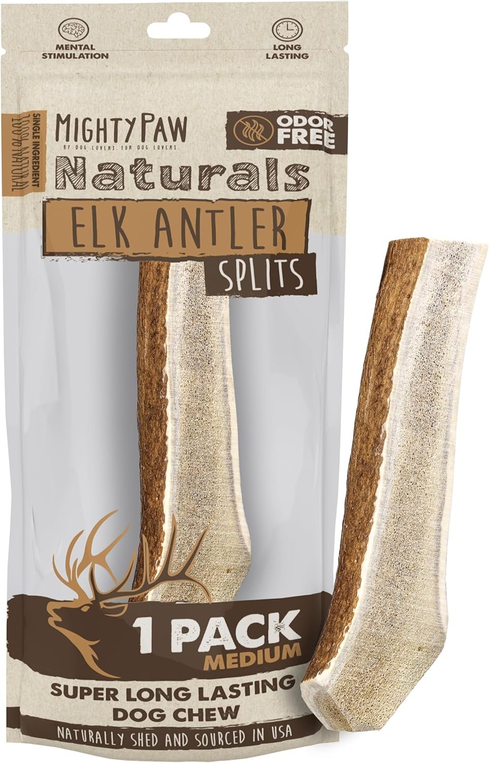 Mighty Paw Split Elk Antlers for Dogs (Sourced in The USA) | 1 Pack, Medium 5”+ Long Lasting Dog Bones for Aggressive Chewers - Naturally Shed Split Deer Antler for Dogs - Low Odor Dog Antler Chews - Image 2