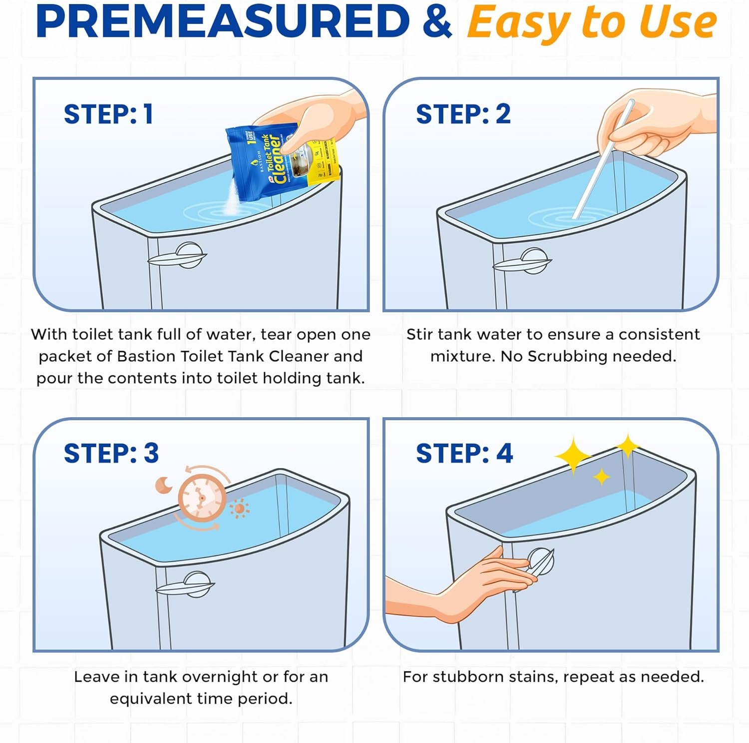 Bastion Toilet Tank Cleaner - 6-Uses. (*Not For Toilet Bowl*) Removes Rust, Minerial Deposits, Hard Water Stains, & Calcium Build Up. Contains 6 X 8oz Single Use Packets - Image 7
