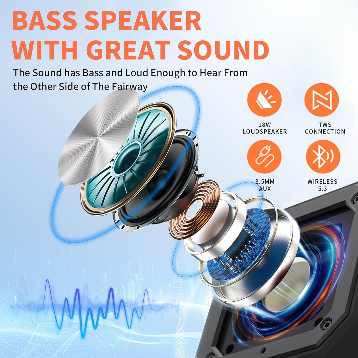 Magnetic Golf Speaker with Storage Case, IPX7 Portable Golf Cart Speaker 24H Playtime, 18W Loud Stereo Sound Magnetic Bluetooth Speaker for Golf Cart Accessories, Golf Gifts for Men - Image 7