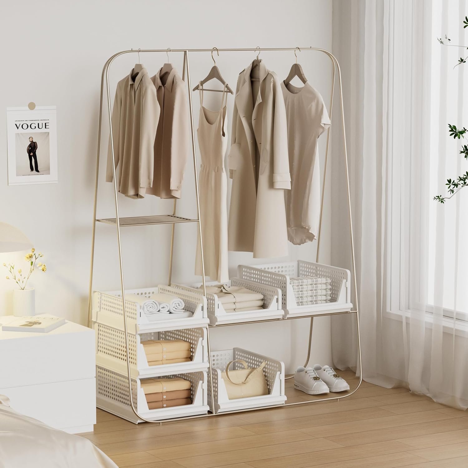 Stackable Plastic Storage Basket Closet Organizer Bin Foldable Clothes Organizer Storage Drawer Shelf Container for Living Room Bathroom Kitchen Office - Image 8