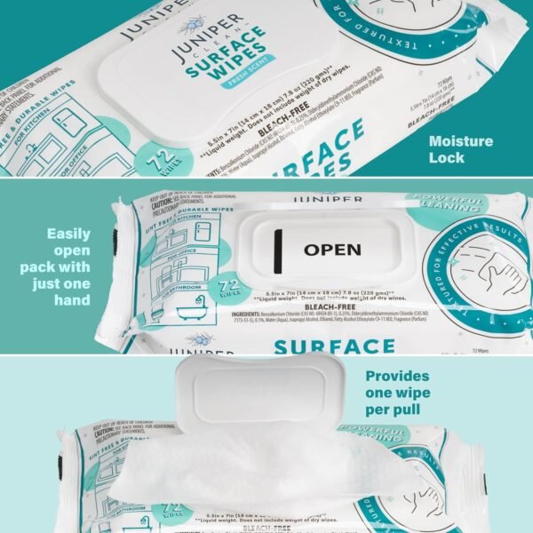 1 Pack Surface Cleaning Wipes Bleach Free, All-Purpose Cleaner for Bathroom, Kitchen, Office, 72 Count Soft Flow, Fresh Scent, Lint Free & Durable - Image 6