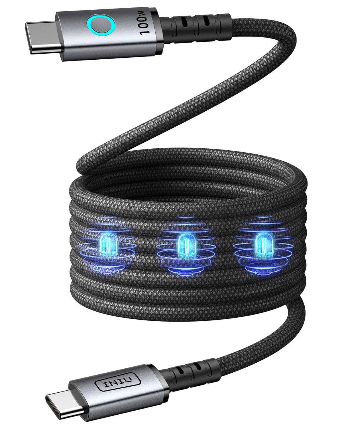INIU Magnetic USB C to USB C Cable, 100W USB C to C Fast Charging Cable, Braided Type C Charger Cable USB C Cord. - Image 2