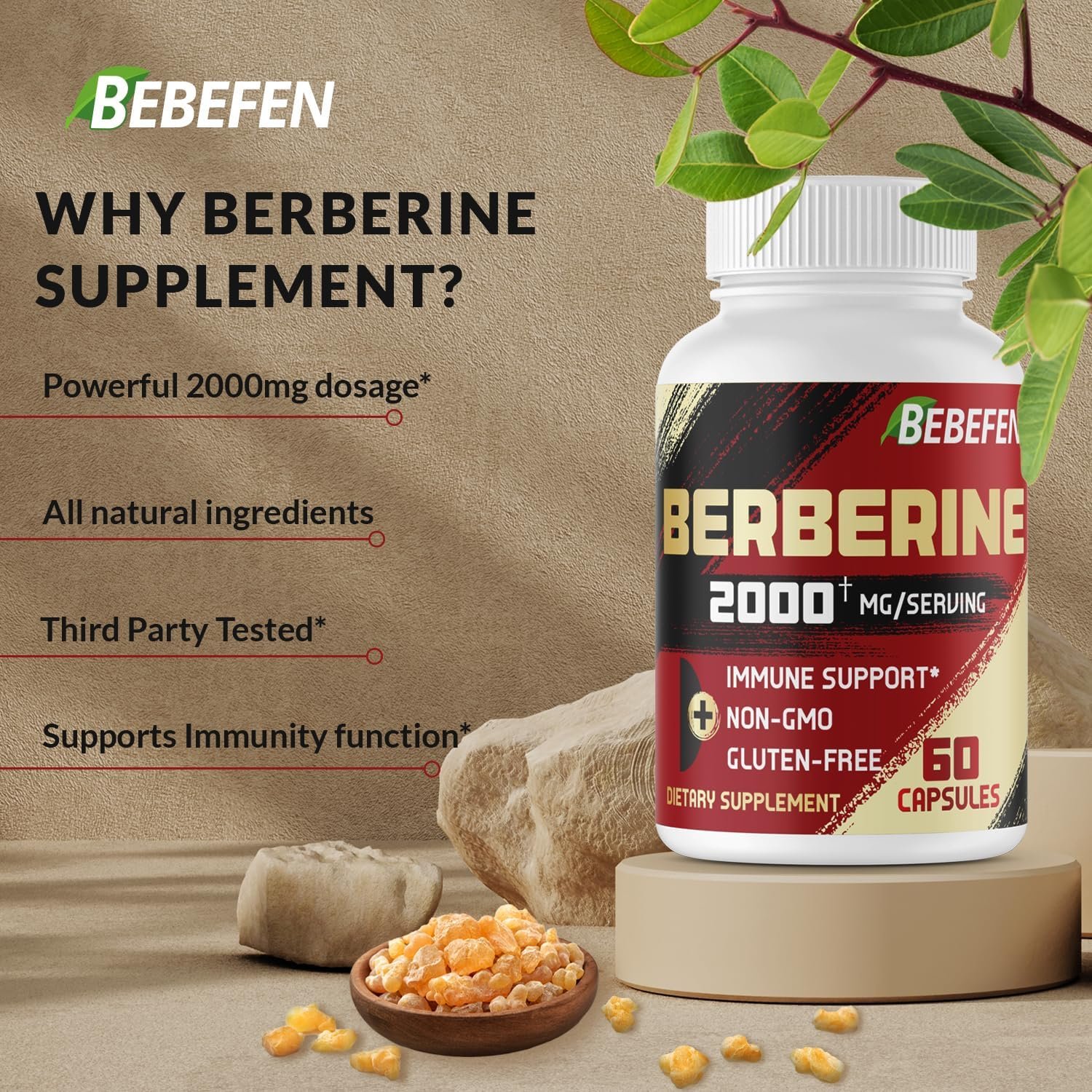 BEBEFEN Berberine HCL Supplement 2000mg - Supports Immune System, Cardiovascular Health - Non GMO | Gluten Free - Image 4
