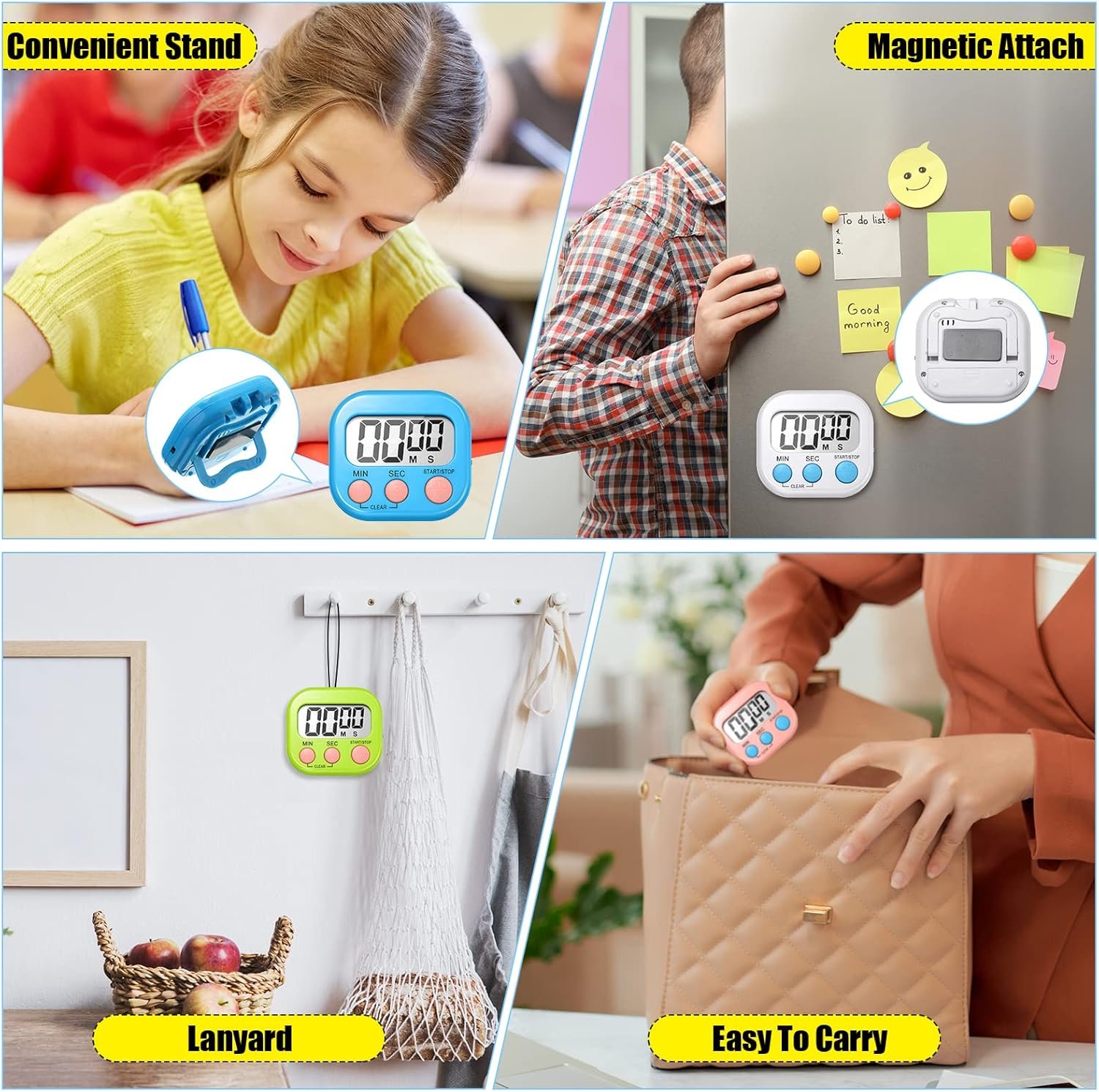 Macarrie 48 Pcs Digital Kitchen Timer Bulk Small Magnetic Backing Stand Timer Clock Loud Alarm LCD Display Electronic Minute Second Count up Countdown Timer for Teacher Classroom Cooking Baking - Image 6