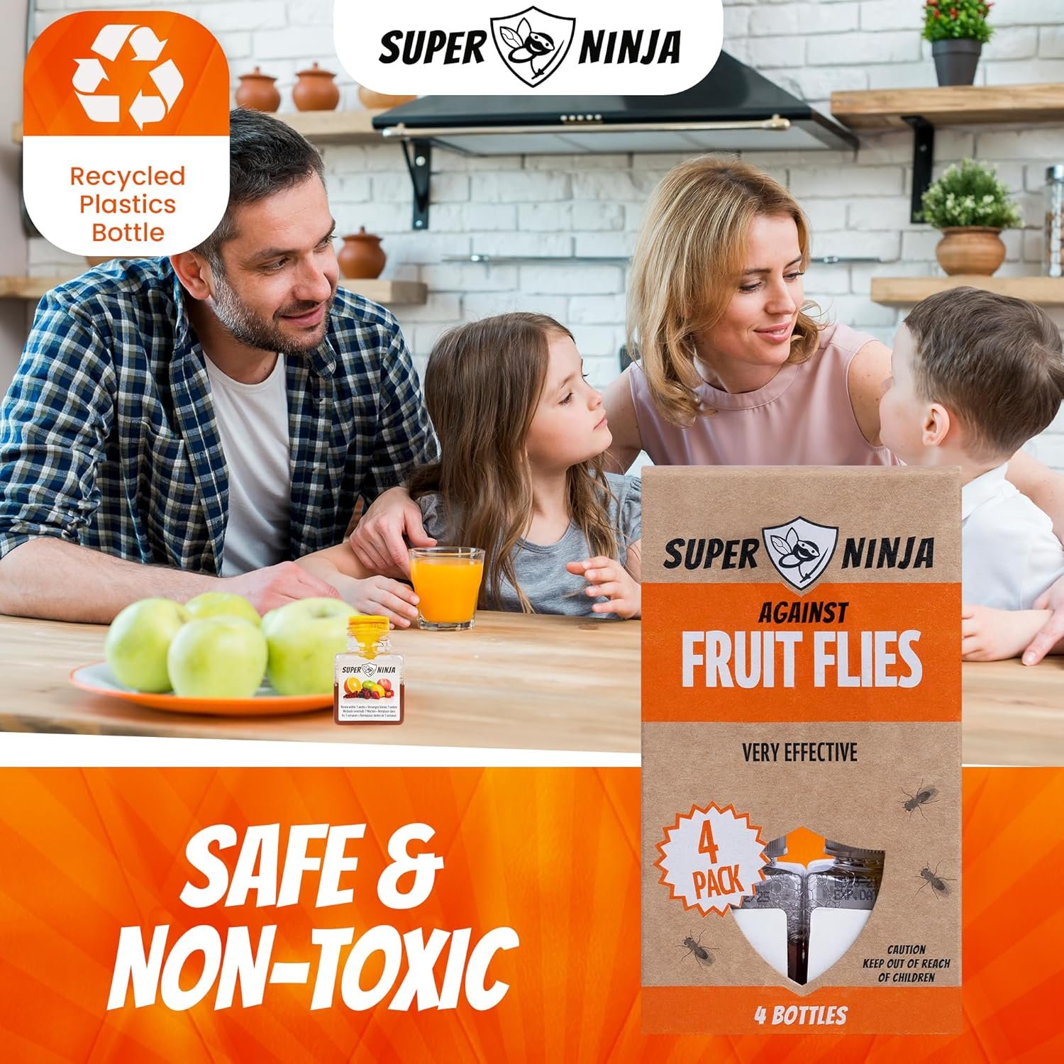 Super Ninja Fruit Fly Traps for Indoors - 4 Traps - Highly Effective Eco-Friendly Fruit Fly Catcher for Indoors - Pet and Child Safe - Up to 3 Weeks per Bottle - Image 9