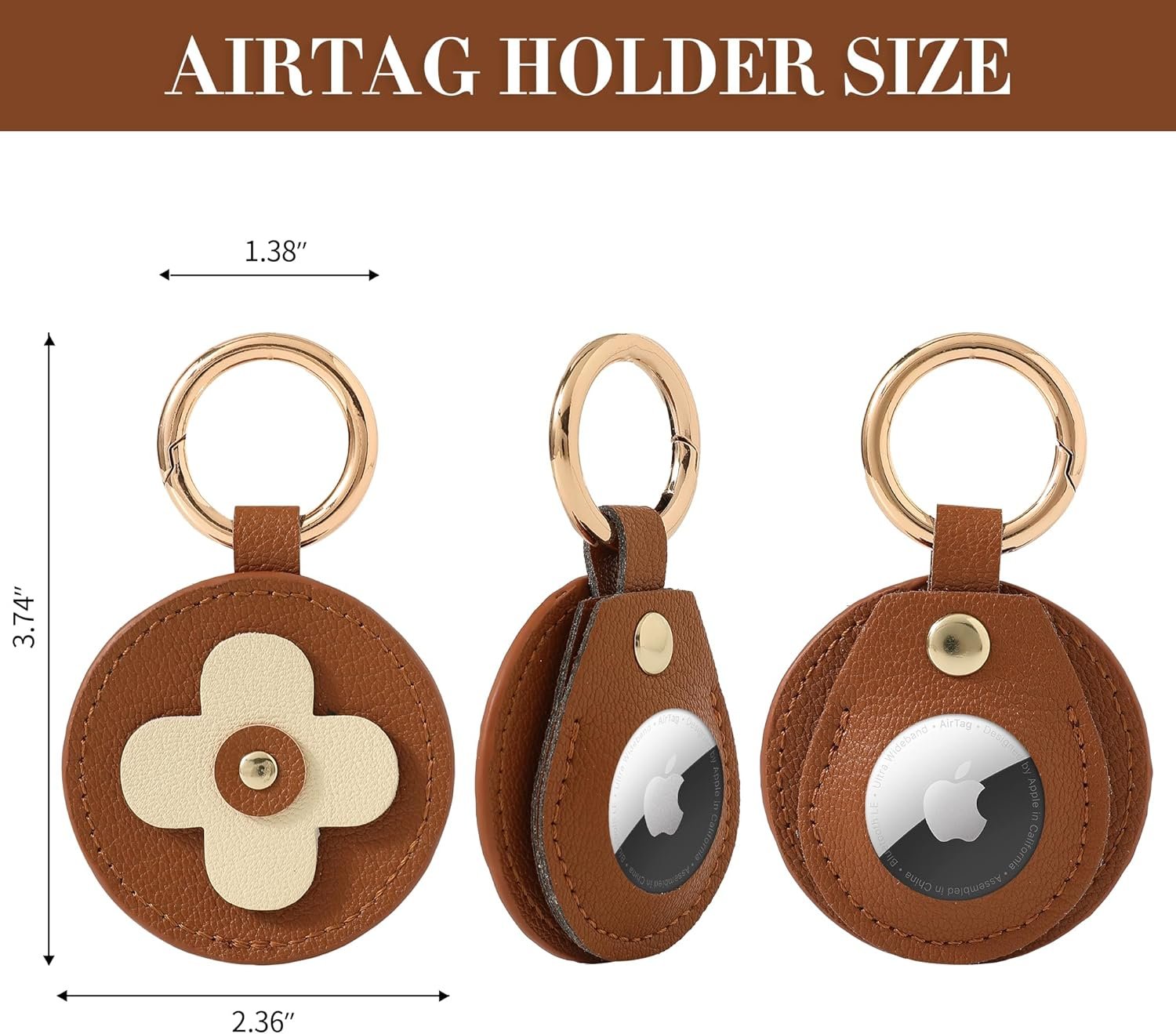 Leather AirTag Holder Keychain, Protective GPS Case for Apple AirTag Item Finders Accessories - Image 3