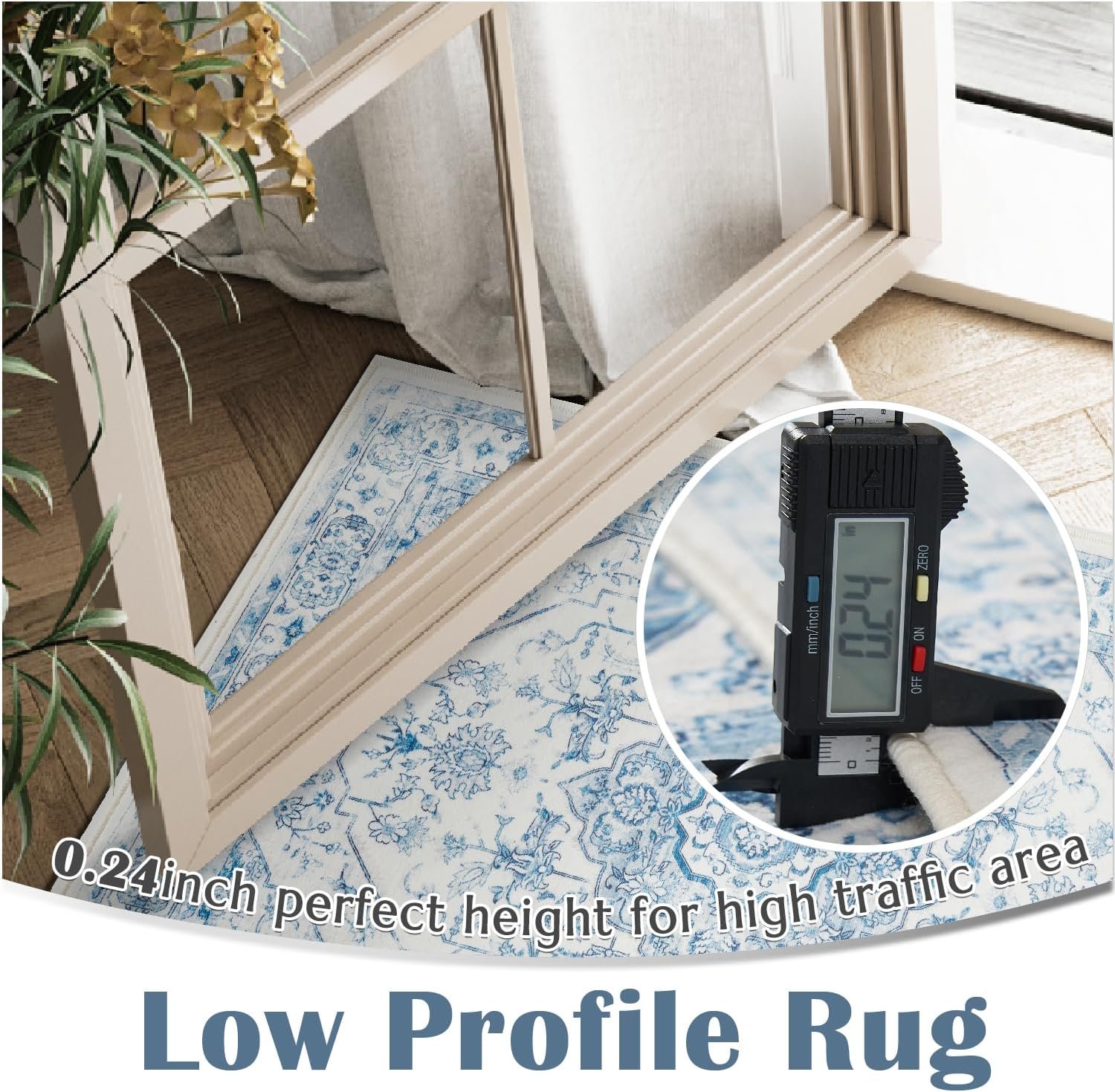 jinchan Area Rug 3x5 Medallion Floral Rug Washable Rug Accent Rug Floor Cover Non Slip Living Room Rug Vintage Rug Retro Thin Carpet Soft Rug for Bedroom Dining Room Kitchen Distressed Blue - Image 3