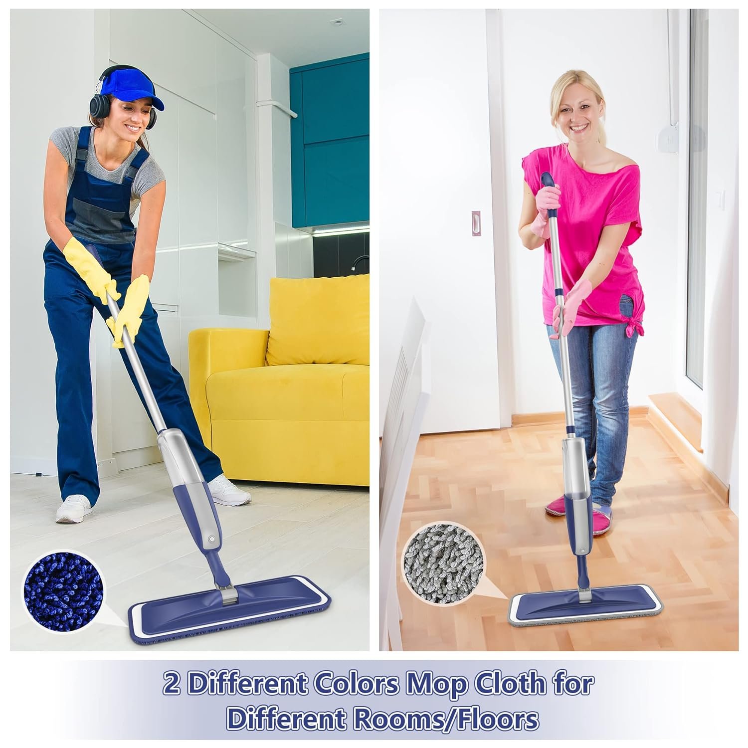 Wet Dust Mops for Hardwood Floor Cleaning - MEXERRIS Microfiber Spray Mops with 4X Reusable Washable Pads 2X Bottles Wood Floor Mops with Spray Home Commercial Use for Hardwood Laminate Tiles Floors - Image 5