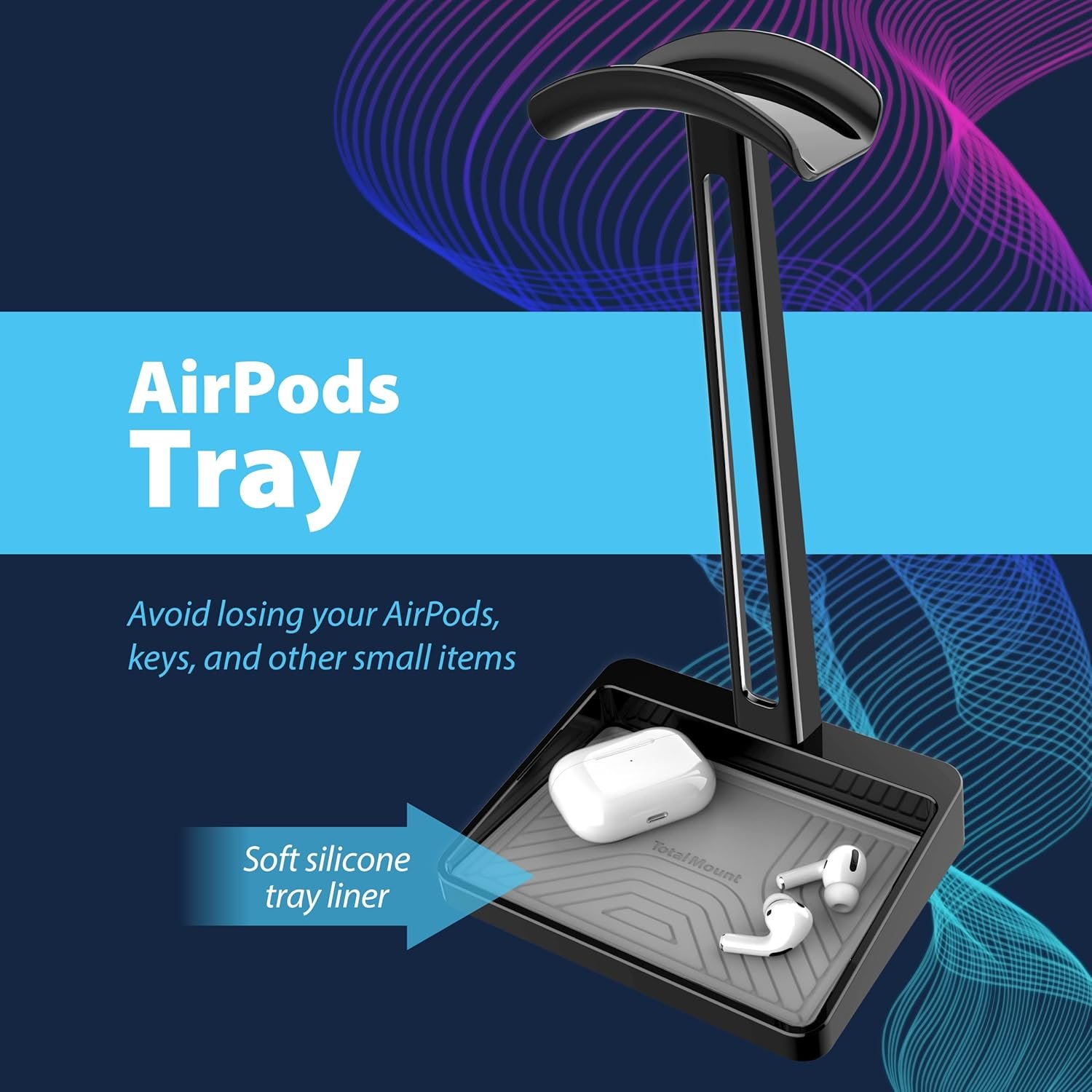 TotalMount Headphone Stand – Premium Headphone Storage and Protection (Tall Headset Stand with Gray Silicone Tray Liner) - Image 4