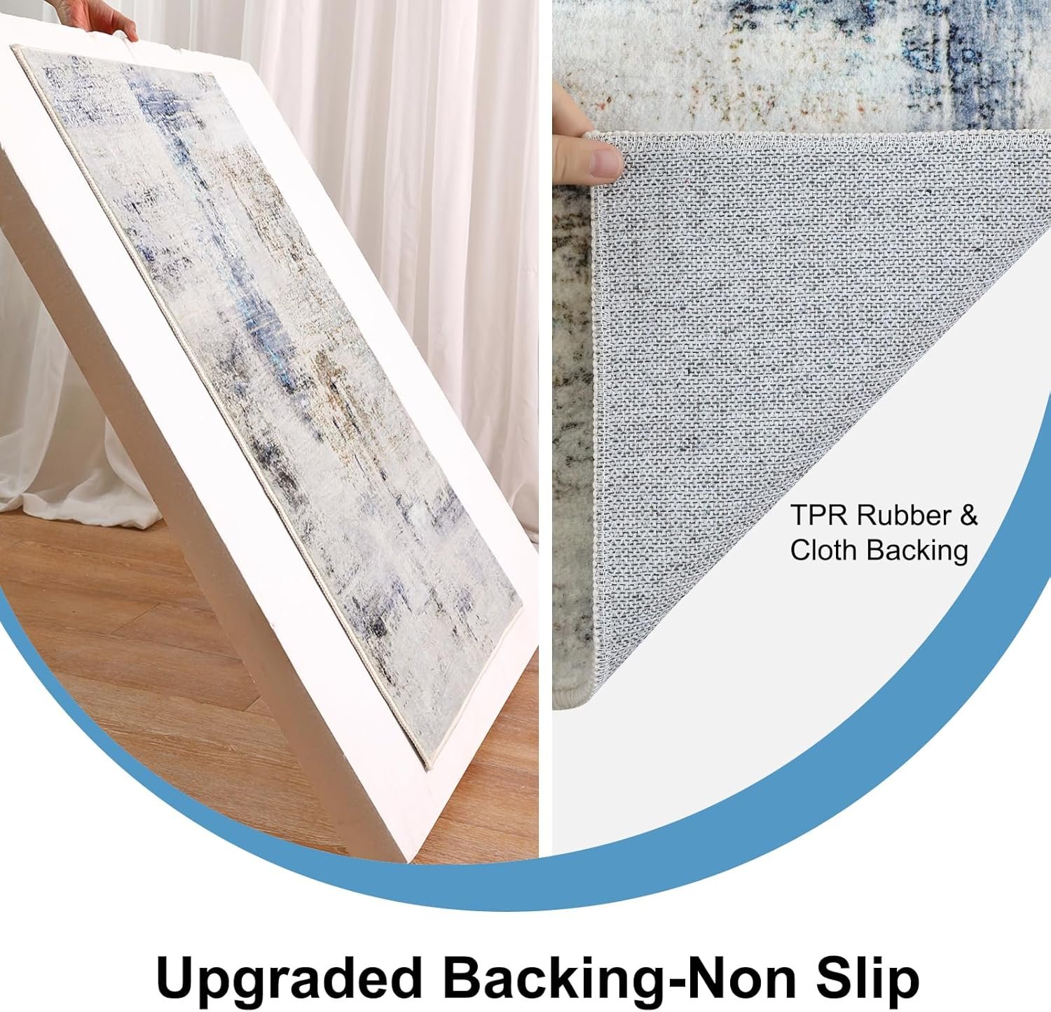 Door Mat, Front Indoor Door Mat Faux Wool Non-Slip Entryway Rug Absorbent Abstract Throw Rug for Indoor Entrance Hallway Laundry Room, High Traffic Areas, 32 x 48 Inches, Mottled Light Blue - Image 6