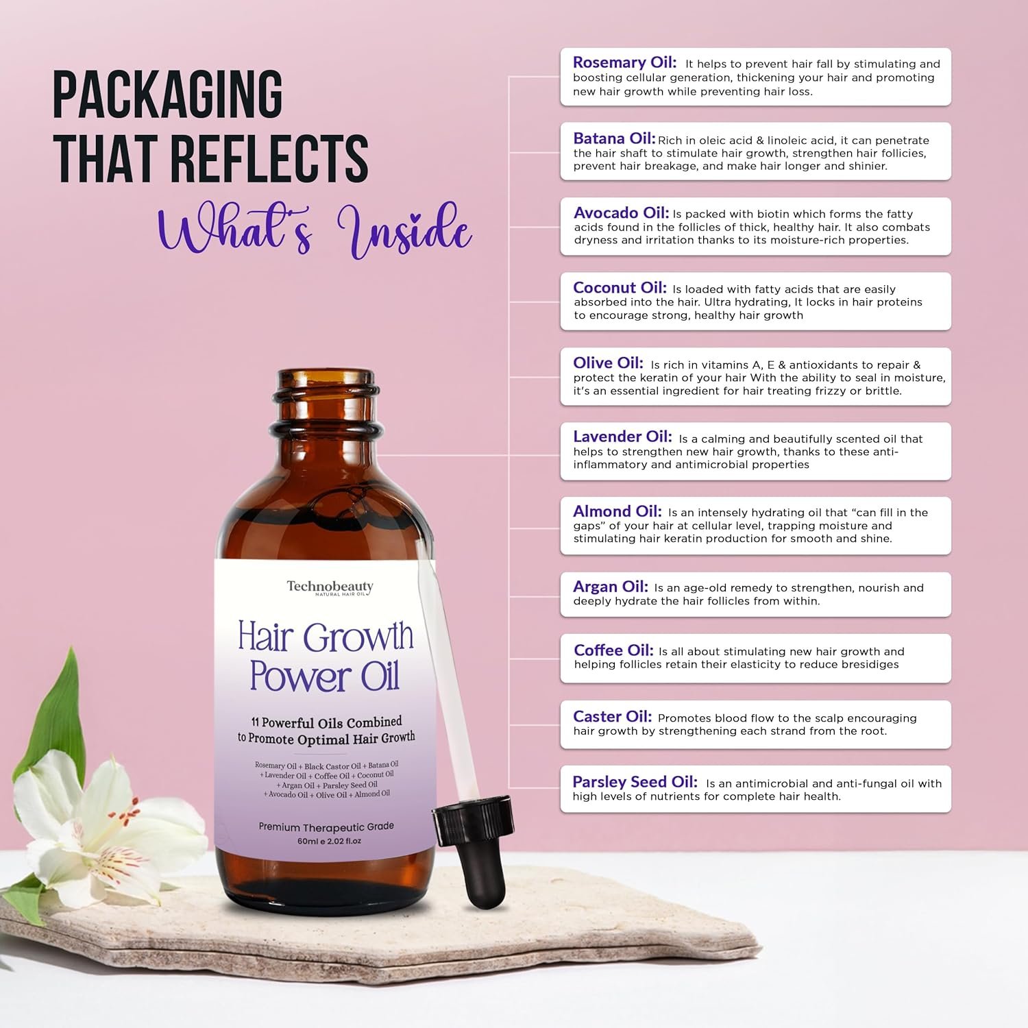 100% Pure Rosemary Oil + 11 Natural Oils for Hair Growth – Includes Black Castor, Batana, Lavender, Coffee, Coconut, Argan, Avocado, Olive, Almond & More -Ultimate Hair Care for Stronger, Thicker Hair - Image 5