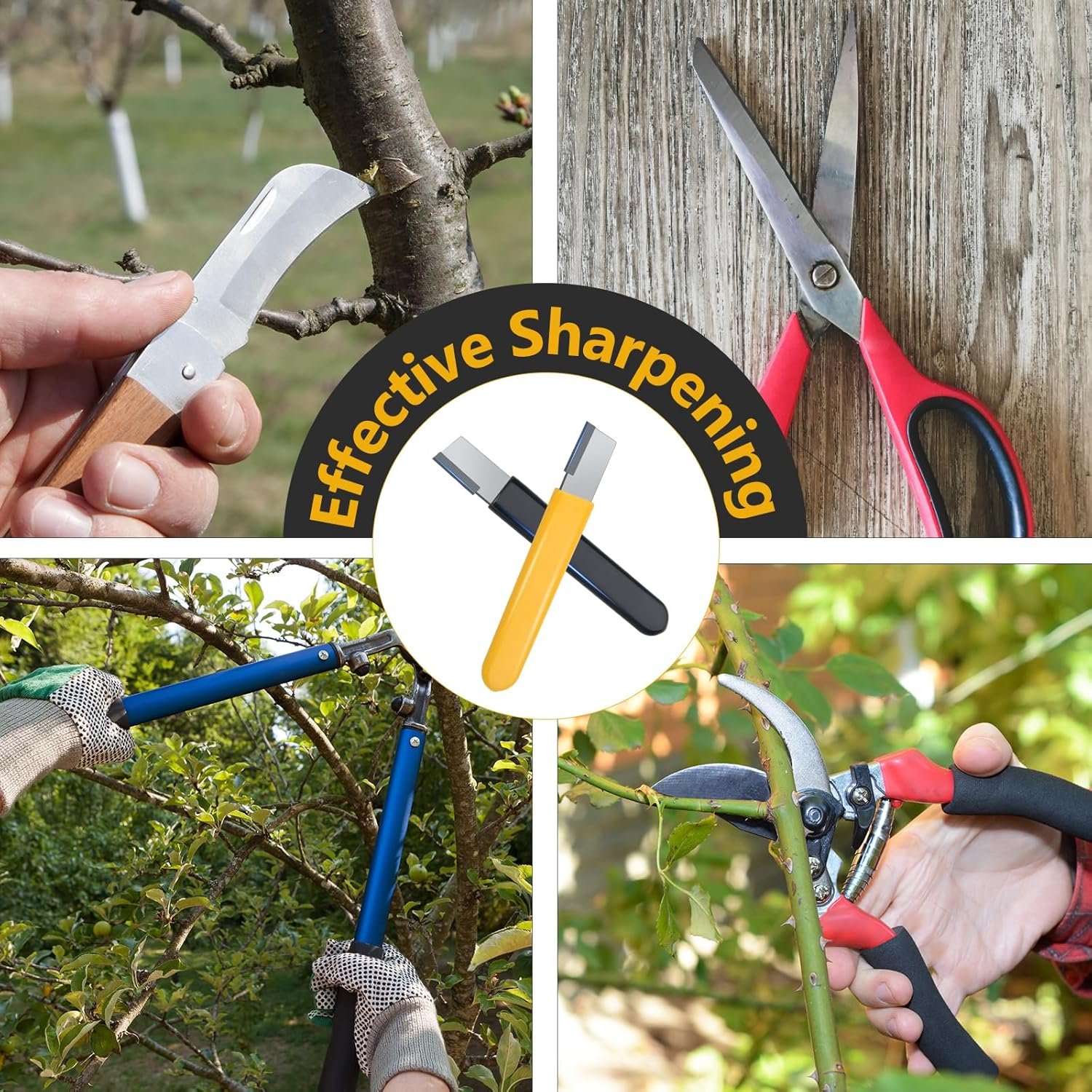 2PCS Garden Tool Sharpener, Blade Sharpener Stone for Garden Knife Sharpener, Shear Scissor Sharpener Blade Sharpening for Gardening Pruner/Pocket Knives (2, Yellow+Black) - Image 8