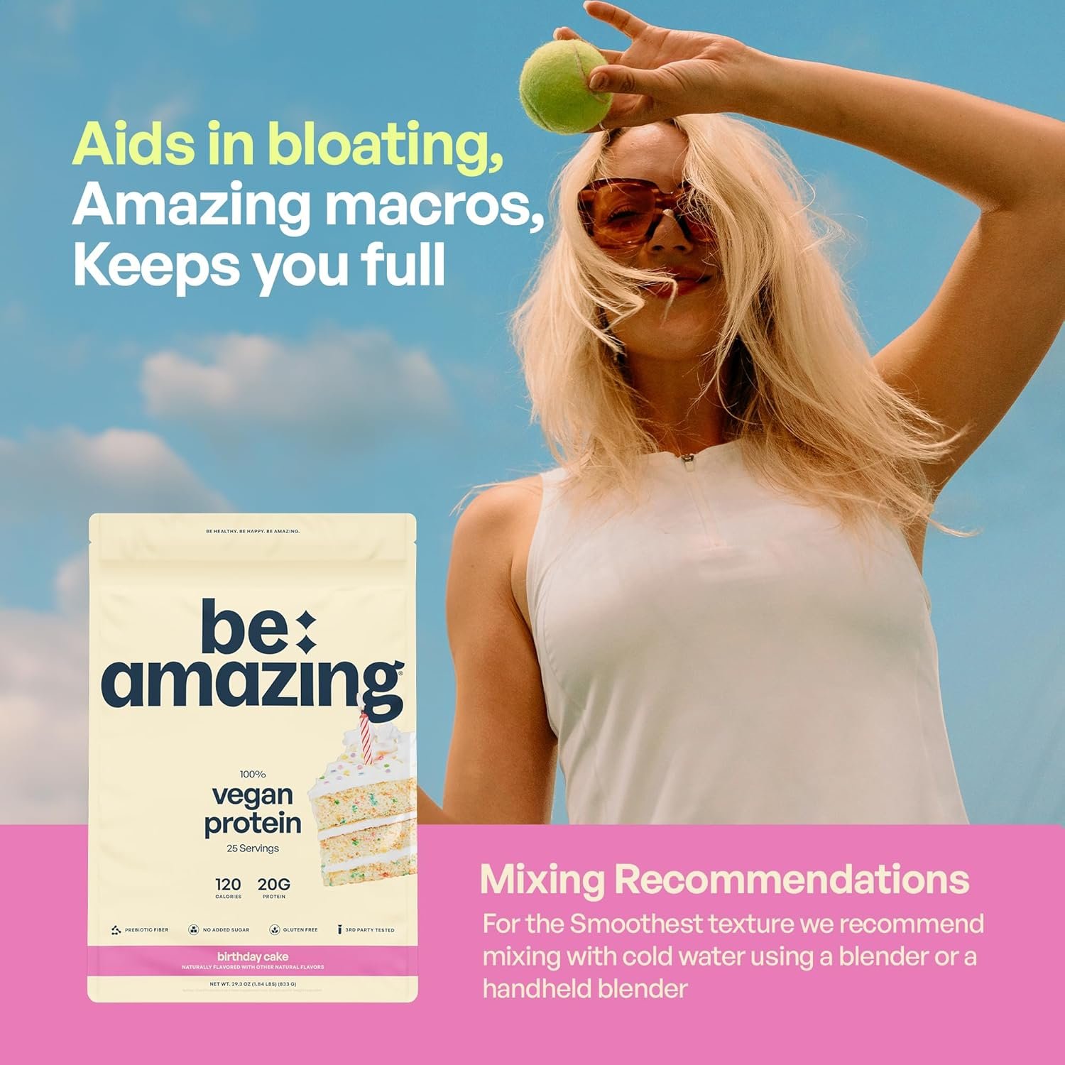 BEAM Be Amazing Vegan Protein Powder | 20g Plant-Based Protein with Prebiotics Fibers | Sugar-and-Gluten-Free Shake Mix, Low Carb, Non-Dairy Funfetti Smoothie | Birthday Cake, 25 Servings - Image 5