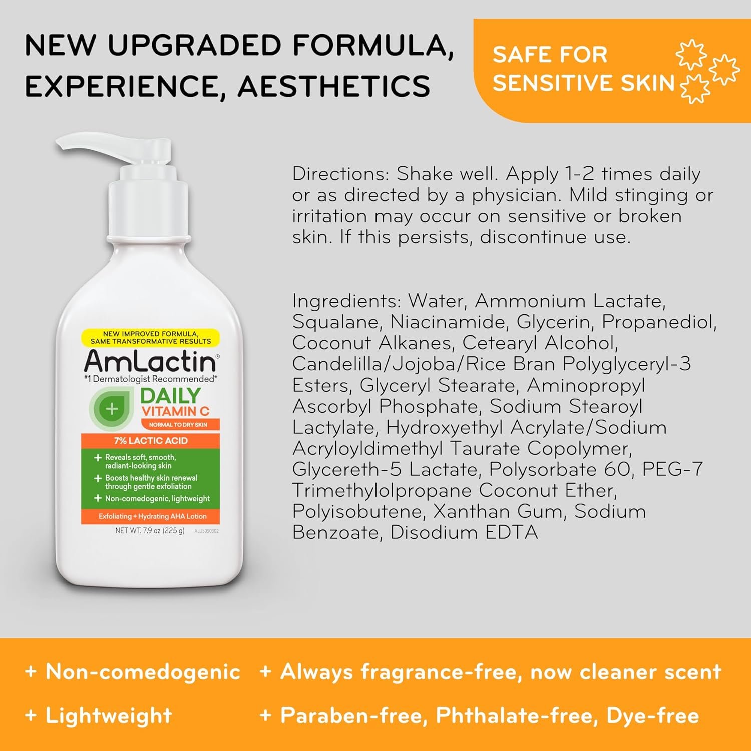 AmLactin Daily Vitamin C Lotion - 7.9 oz Body Lotion with 7% Lactic Acid - Skin-Brightening Exfoliator and Moisturizer for Dry Skin - Image 7