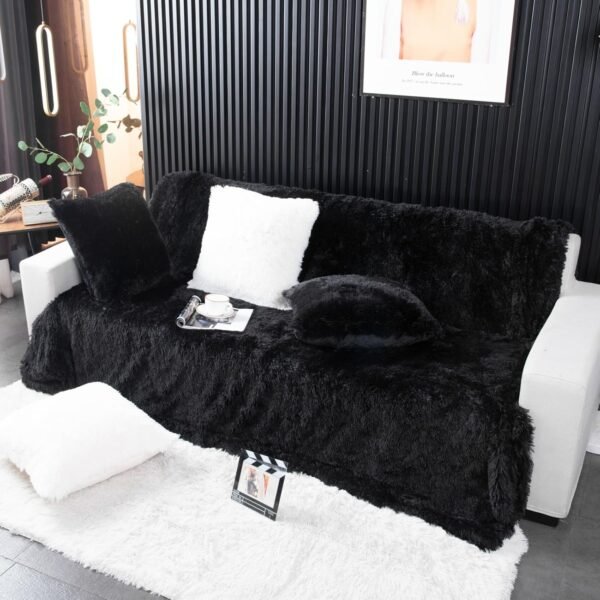 YUSOKI Black Faux Fur Throw Blanket,2 Layers,50" x 60", Soft Fuzzy Fluffy Plush Furry Comfy Warm Cozy Blanket for Couch Bed Chair Sofa Bedroom Mens Gift - Image 4