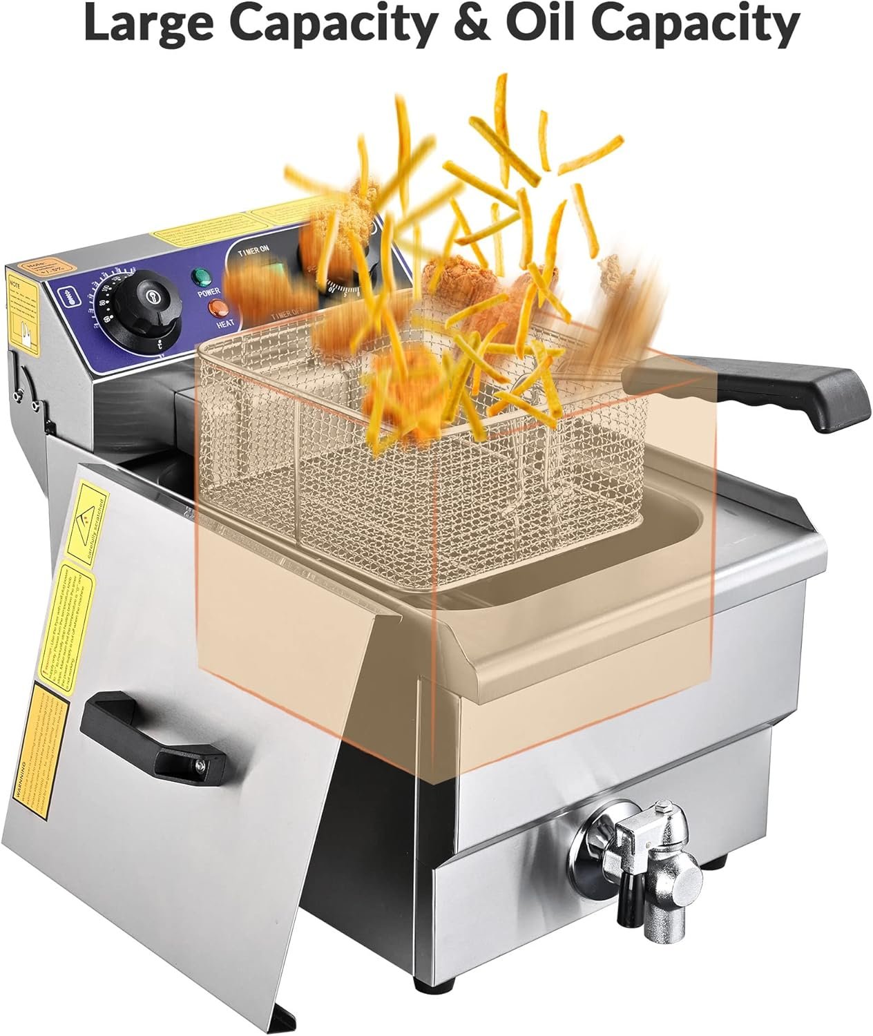 WeChef Commercial Electric Deep Fryer 11.7L 1500W Fryer w/Time Control and Oil Filtration Single Removable Basket Stainless Steel Countertop Fryer for Commercial Restaurant Use - Image 7