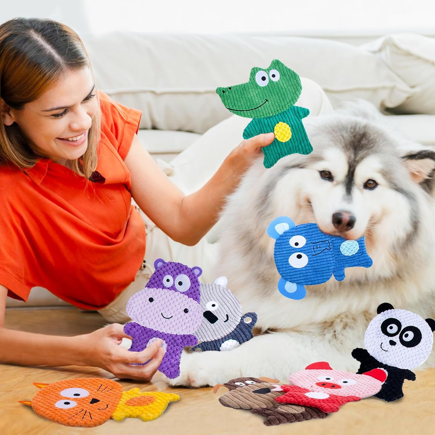 No Stuffing Dog Toys, 8 Pack Dog Squeaky Toys, Durable Plush Dog Toys, Cute Animal Plush Toys, Pet Entertaining Toys Interactive Teething Chew Toys Bulk for Puppy Small Medium Breeds - Image 9