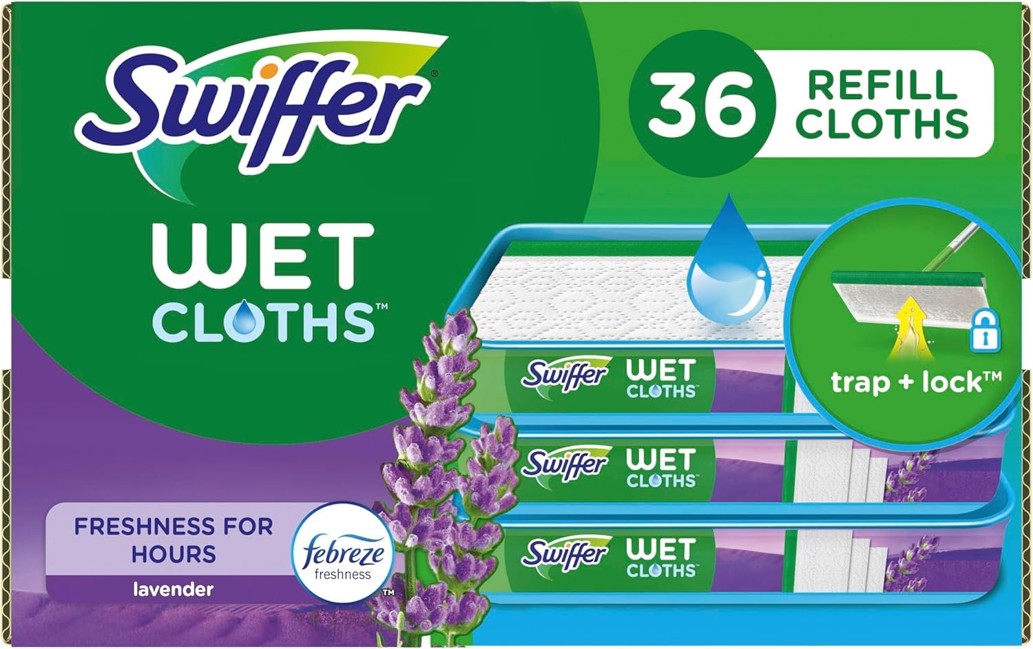 Swiffer Sweeper Wet Mopping Cloth Multi Surface Refills, Mops for Floor Cleaning, Febreze Lavender Scent, 36 Count - Image 2
