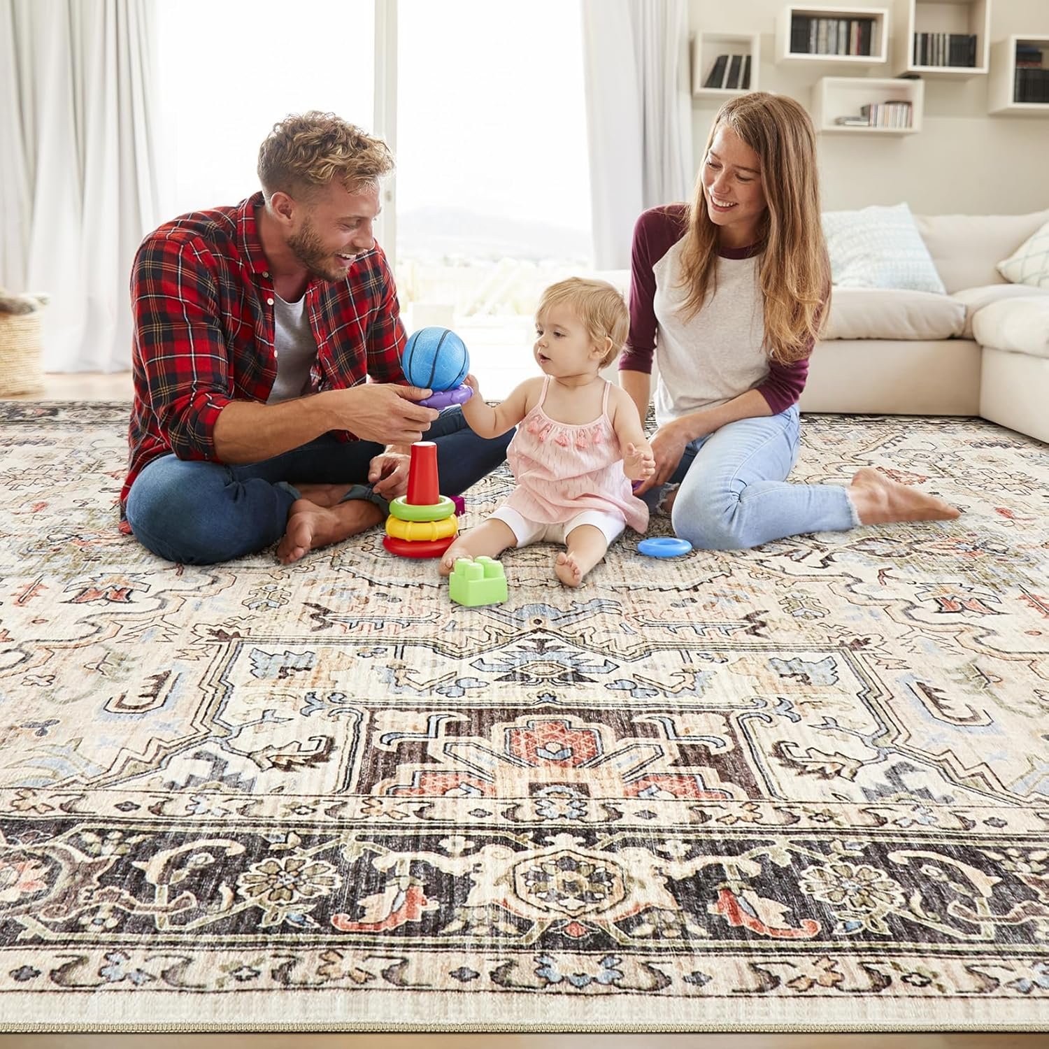 9x12 Area Rugs for Living Room - Large Carpet Ultra Thin Soft Washable Oriental Vintage Floral Distressed Rug Big Indoor Carpets for Bedroom Nursery Dorm Home Decor Aesthetic - Multi - Image 5