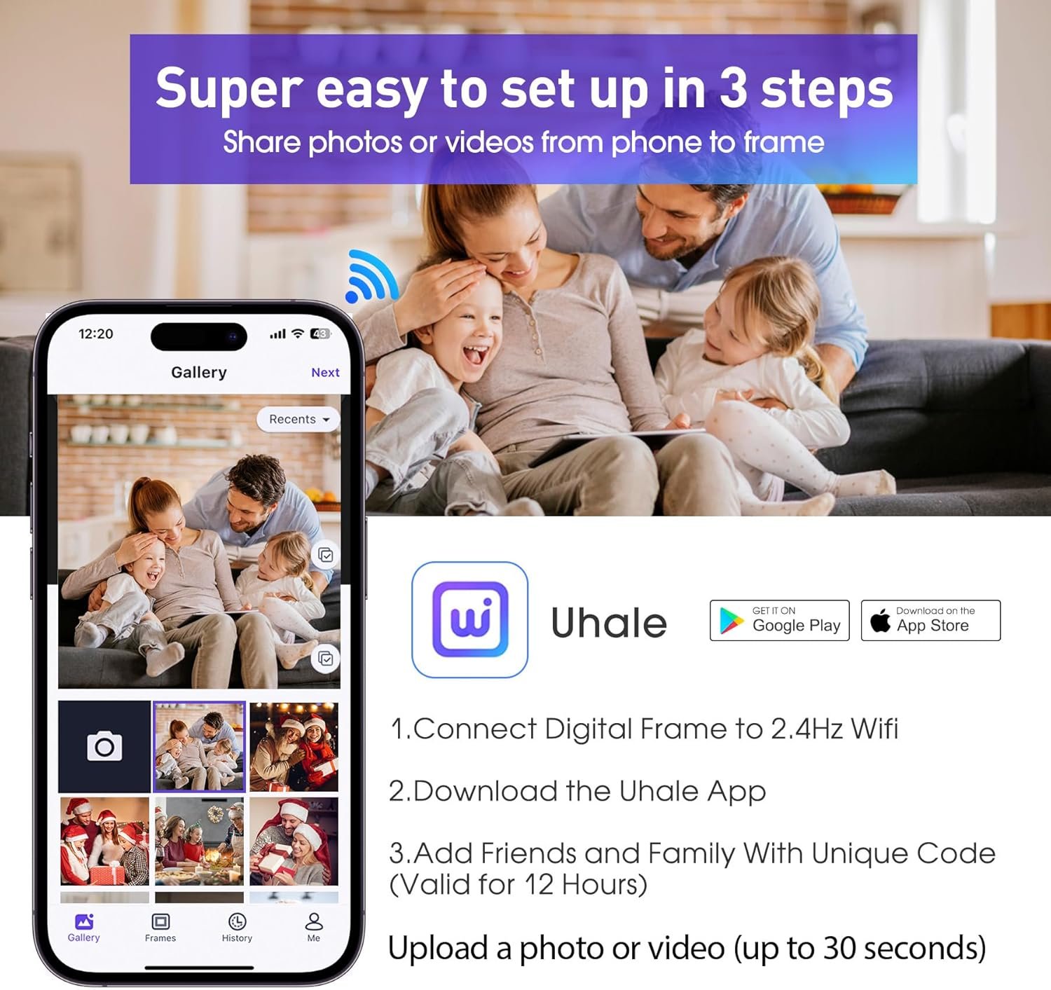 10.1" WiFi Digital Picture Frame, Digital Photo Frame with 1280x800 HD IPS Touch Screen, 32GB Memory,Auto-Rotate, Wall Mounted, Easy Setup,Send Photos/Videos from Phone via Uhale App, White - Image 6