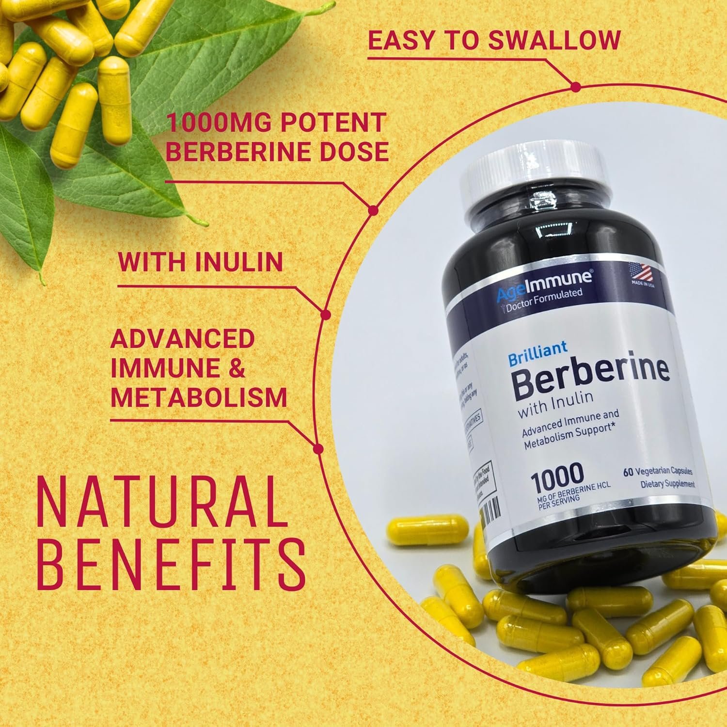 Berberine 1000mg Supplement Complex with Inulin Prebiotic - Each Capsule Contains Berberine 500mg - Doctor Formulated Supplements for High Absorption. - Image 9