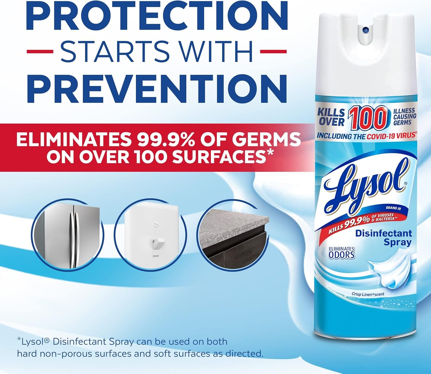 Lysol Sanitizing and Antibacterial Spray for Disinfecting & Deodorizing, Crisp Linen, 12.5 Fl Oz - Image 6