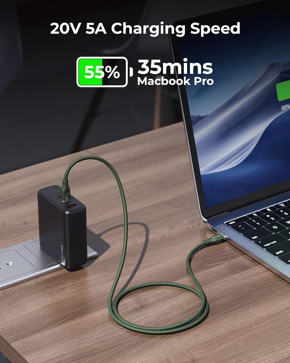 VOLTME USB C Cable (3.3ft 100W, 2-Pack), Premium Nylon USB C to USB C Cable 2.0, Type C Charging Cable Fast Charge for MacBook Pro 2020, iPad Pro 2021, Galaxy S22, Pixel, Switch and More-Green - Image 5