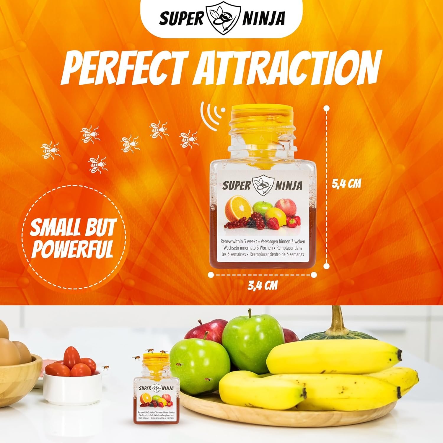 Super Ninja Fruit Fly Traps for Indoors - 4 Traps - Highly Effective Eco-Friendly Fruit Fly Catcher for Indoors - Pet and Child Safe - Up to 3 Weeks per Bottle - Image 4