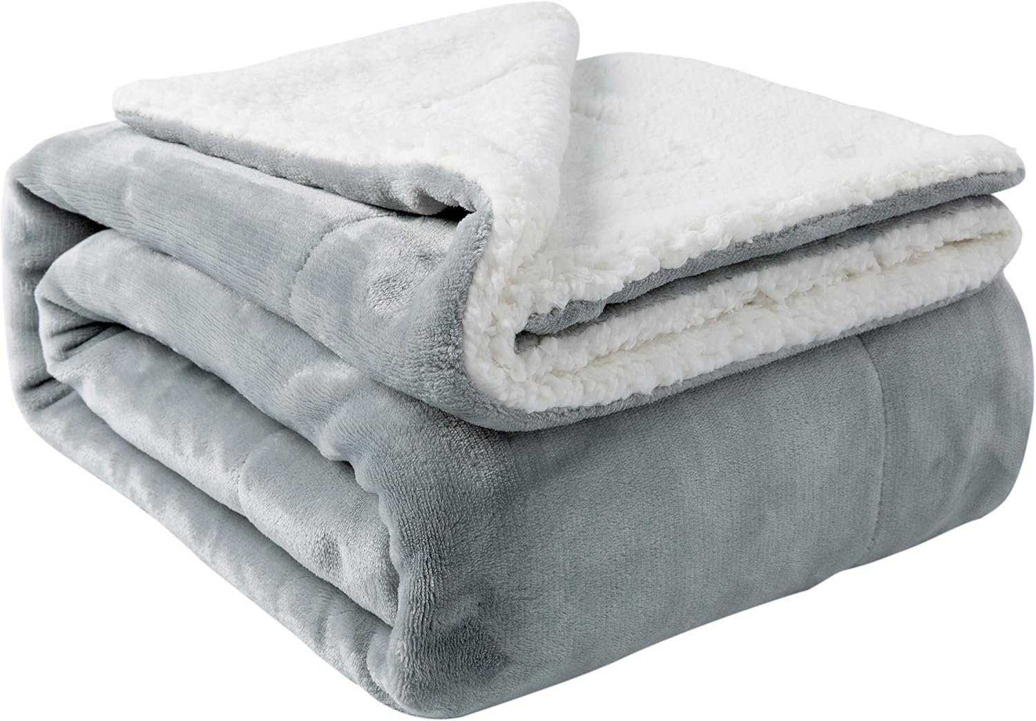 NANPIPER Sherpa Blanket Warm Blankets for Winter Super Soft Fuzzy Flannel Fleece/Wool Like Reversible Velvet Plush Couch Blanket Lightweight(Light Grey Throw Size 50"x60") - Image 2