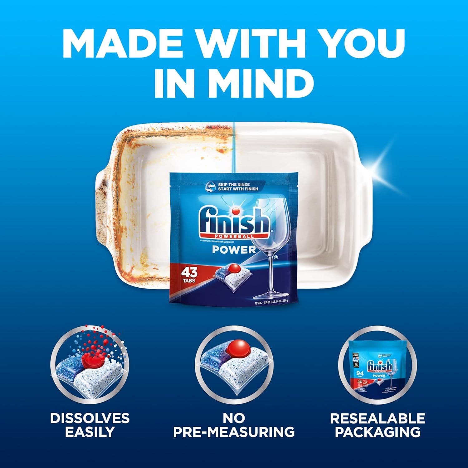 Finish Power - 43ct - Dishwasher Detergent - Powerball - Dishwashing Tablets - Dish Tabs (Pack of 1) - Image 6