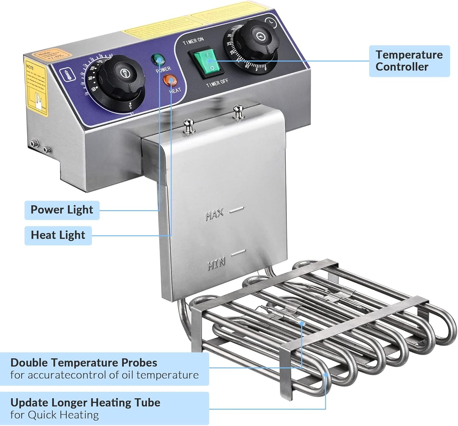WeChef Commercial Electric Deep Fryer 11.7L 1500W Fryer w/Time Control and Oil Filtration Single Removable Basket Stainless Steel Countertop Fryer for Commercial Restaurant Use - Image 5
