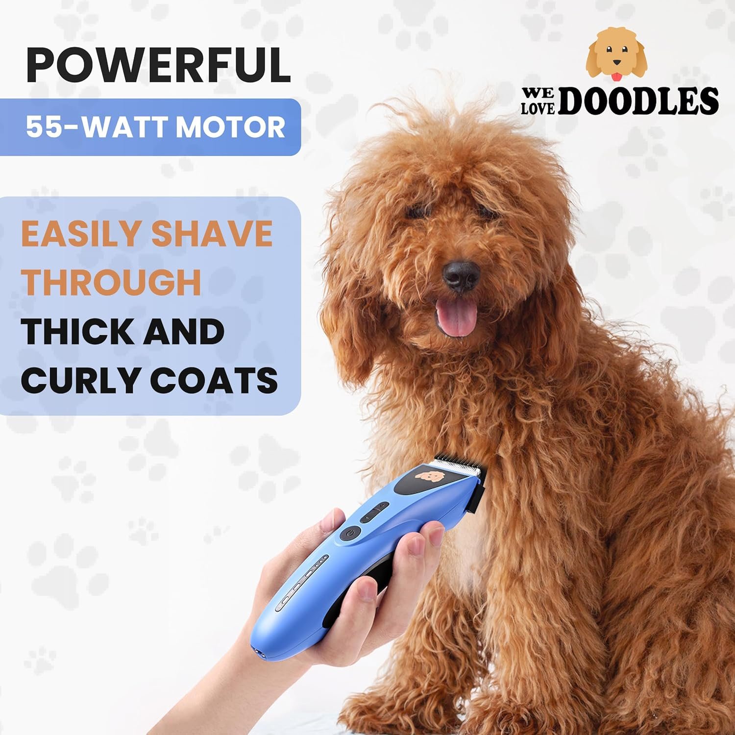 We Love Doodles Dog Clippers for Thick Coats - Powerful and Ultra Quiet Dog Trimmer for Grooming, Cordless Dog Hair Trimmer, 8 Detachable Blades Pet Clippers, Easy to Use Dog Hair Clippers - Image 3
