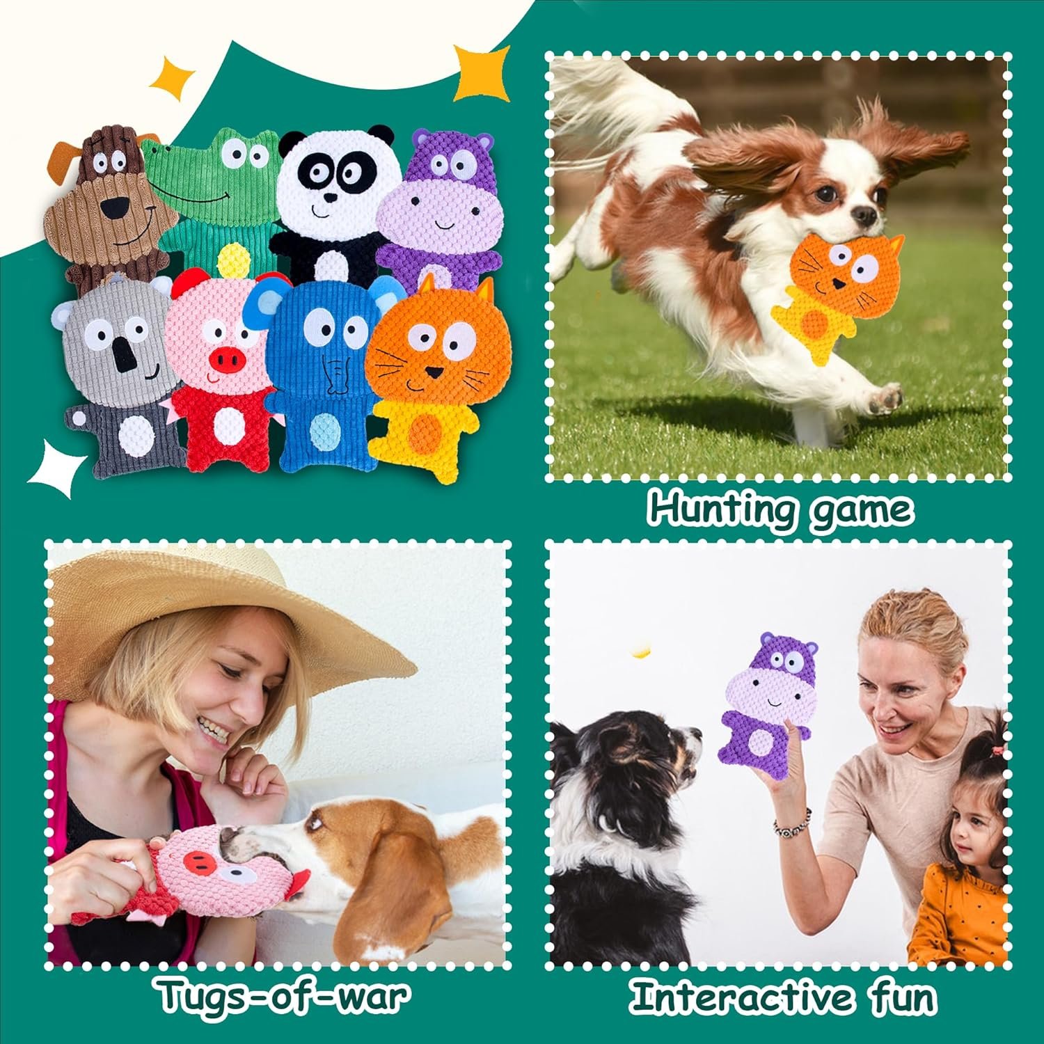 No Stuffing Dog Toys, 8 Pack Dog Squeaky Toys, Durable Plush Dog Toys, Cute Animal Plush Toys, Pet Entertaining Toys Interactive Teething Chew Toys Bulk for Puppy Small Medium Breeds - Image 6