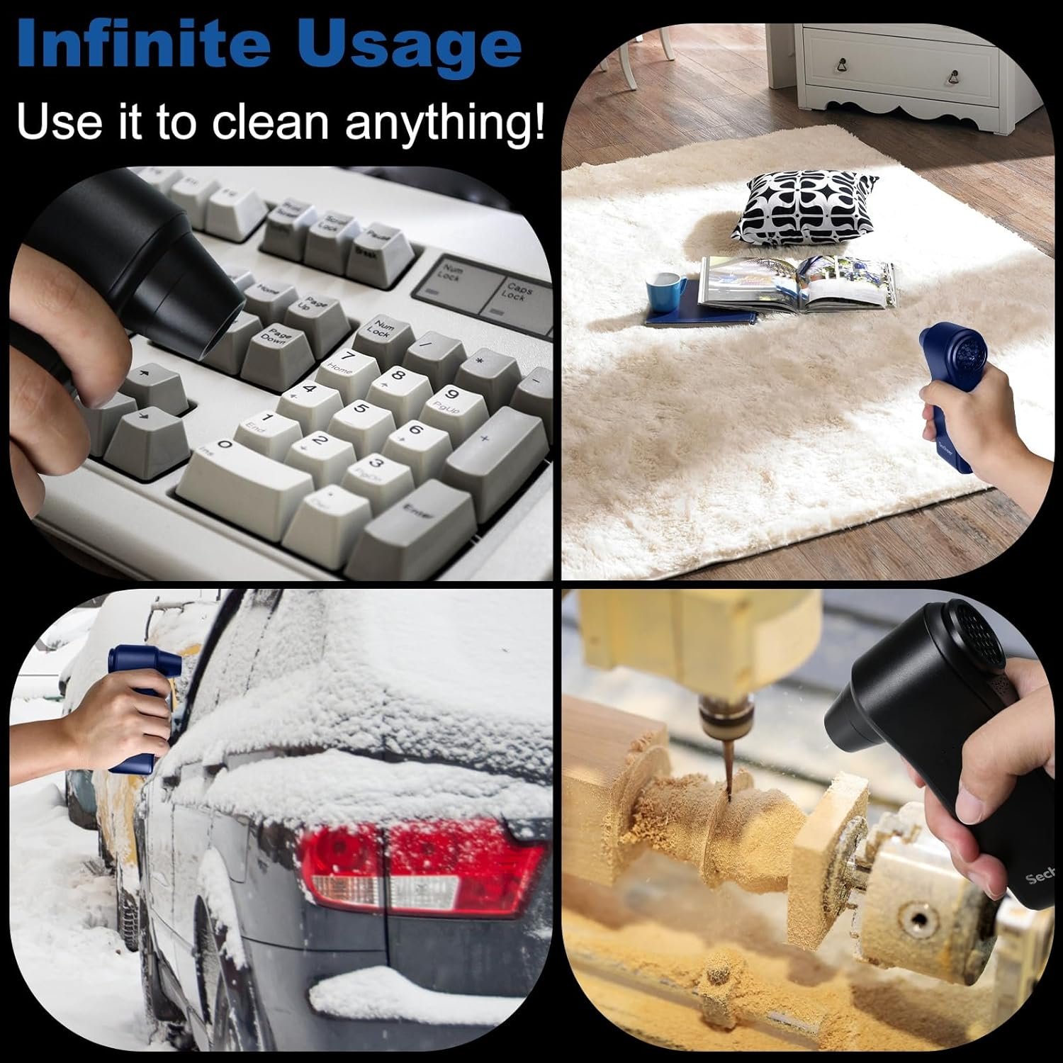 Cordless Alloy Electric Air Duster, 65m/s Wind Speed Super Power Turbo Fan, 4 Gear Adjustable Compressed Air Duster SCTF-001, Black - Image 7