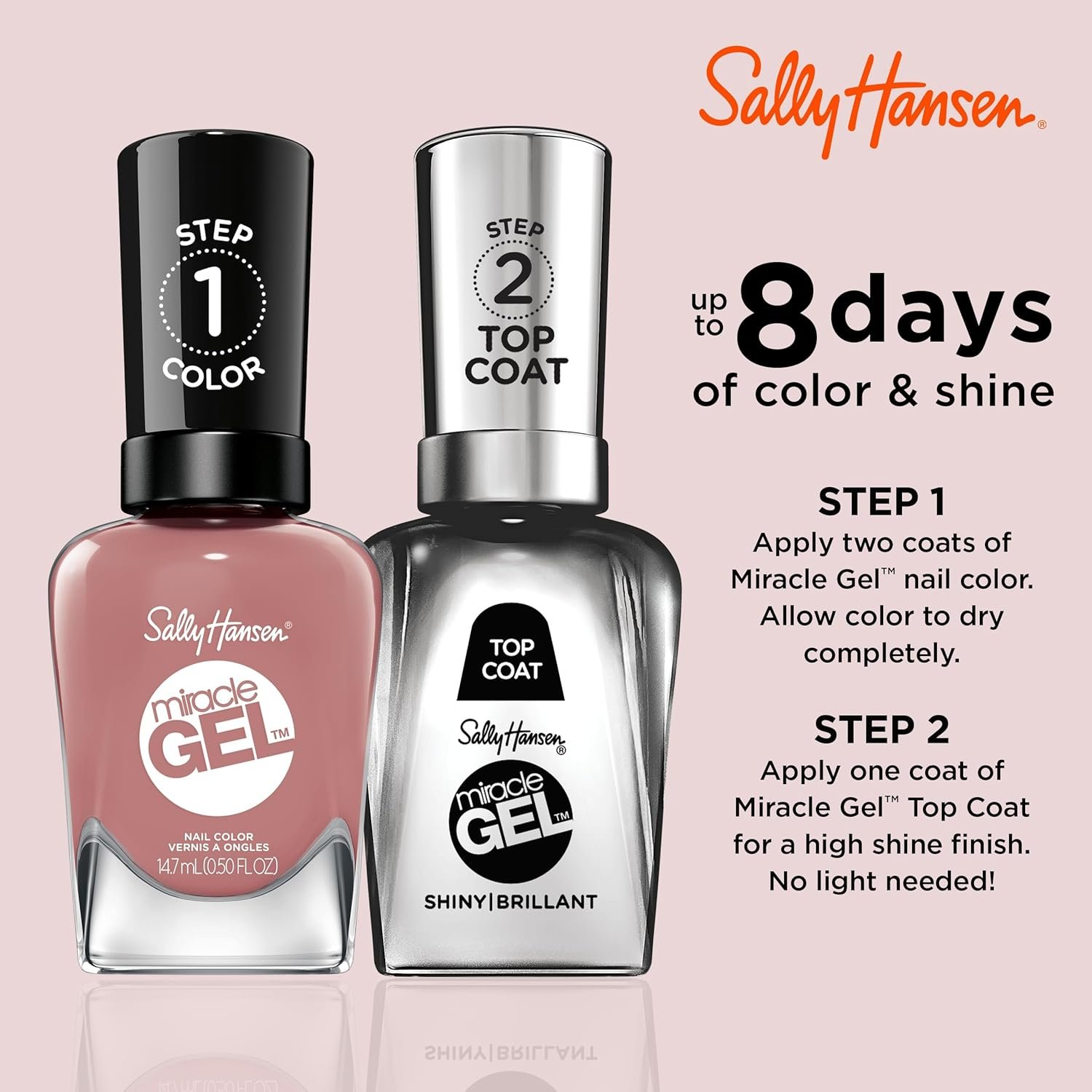 Sally Hansen Miracle Gel™, Rose & Shine, Long Lasting, Gel-Like Formula, No UV Lamp Needed, Pink Nail Polish - Image 6