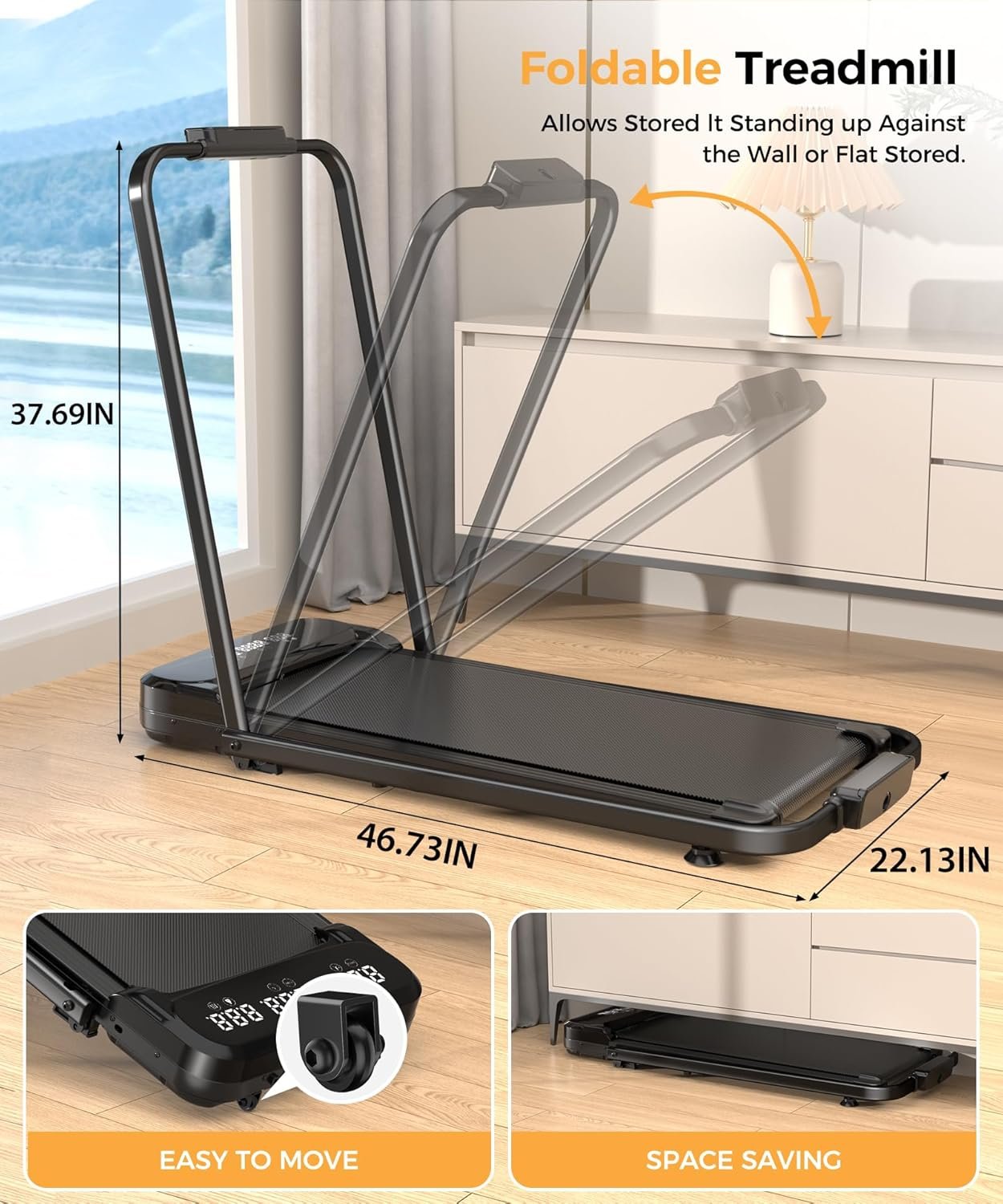 Walking Pad, Under Desk Treadmill, Walking Pad with Incline, 2 in 1 Treadmills for Home/Office, Compact Portable Foldable Treadmill, Installation-Free Low Noise, Safety Lock and LED Display - Image 4
