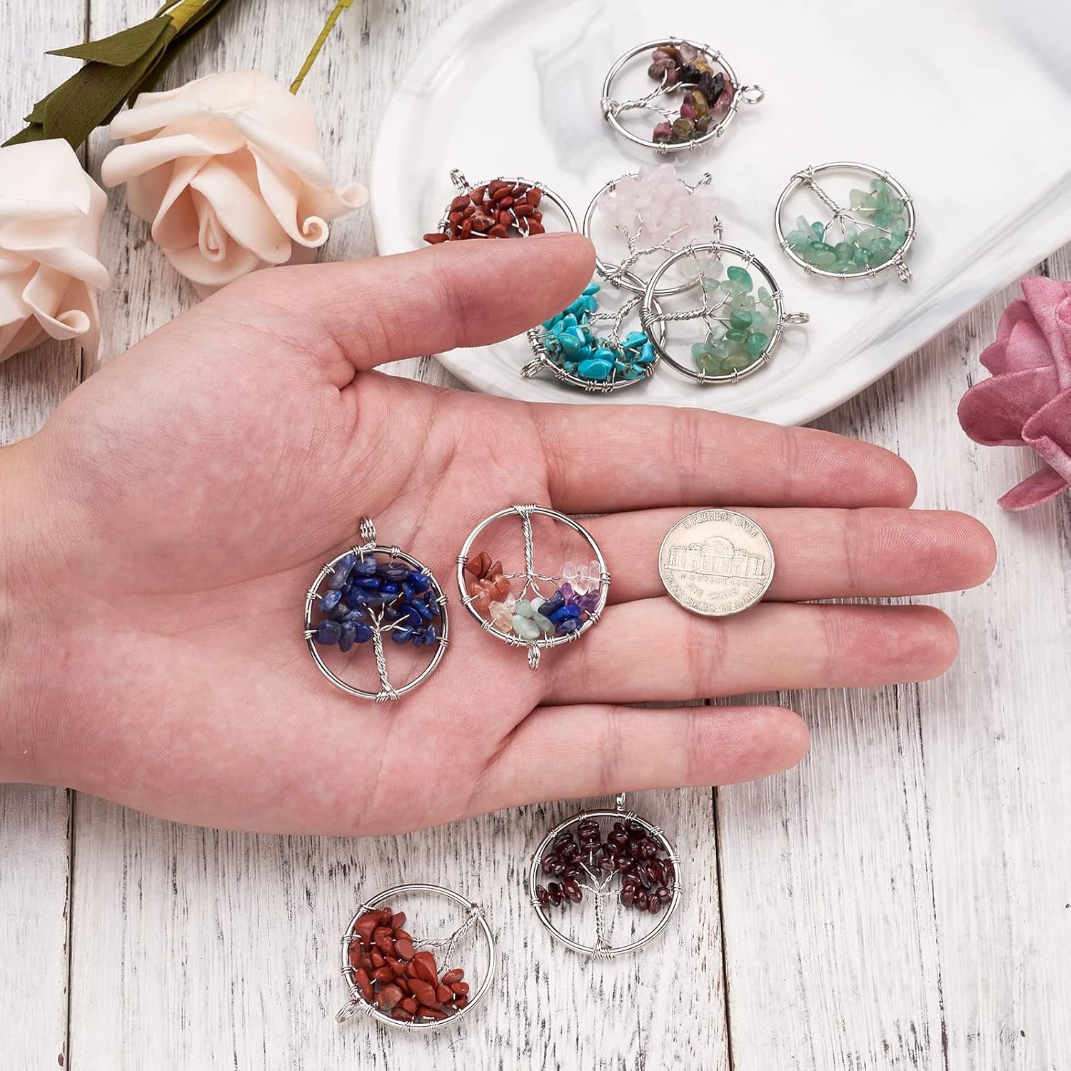 FASHEWELRY Gemstone Chakra Crystal Quartz Stone Pendant Chakra Crystals Tree Life Charms Good Luck Yoga Charms - Image 6