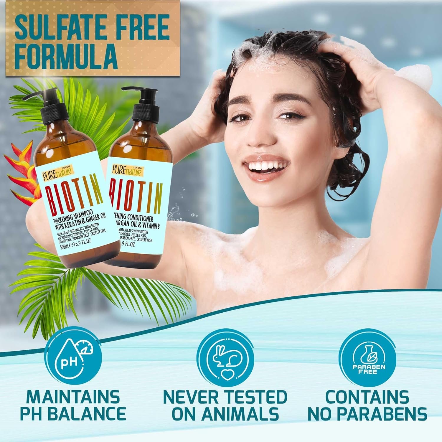 Biotin Shampoo and Conditioner Set - Volume Boosting Formula for Men and Women to Help Thinning Hair - Sulfate and Paraben Free with Thickening Properties - Volumizing Products to Improve Fullness - Image 8